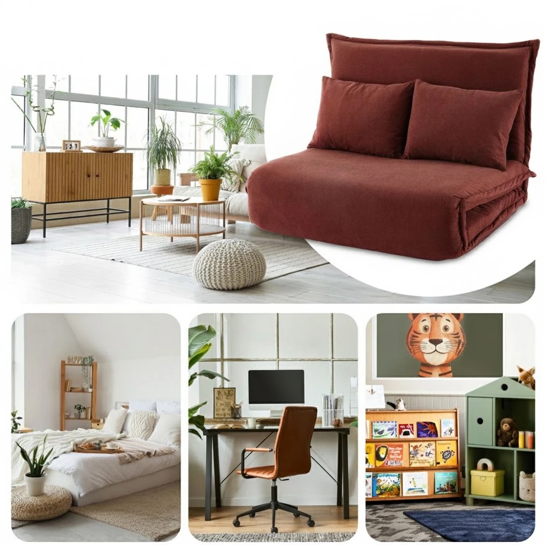 6 Artiss Floor Lounge Sofa Bed Foldable 2 Seater Orange - Orange, 6 of 7