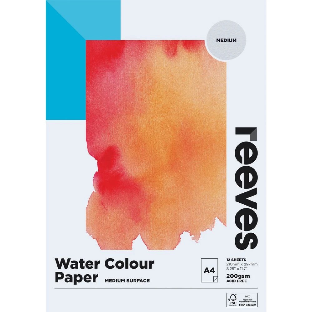 1 Reeves Watercolour Pad Cold Pressed Med 200gsm 12 Sheets A4, 1 of 1