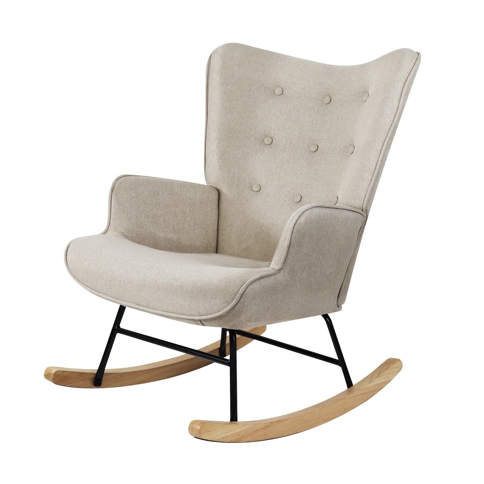 7 Oikiture Rocking Chair Nursing Armchair Linen Accent Chairs Upholstered
 - Beige, 7 of 10