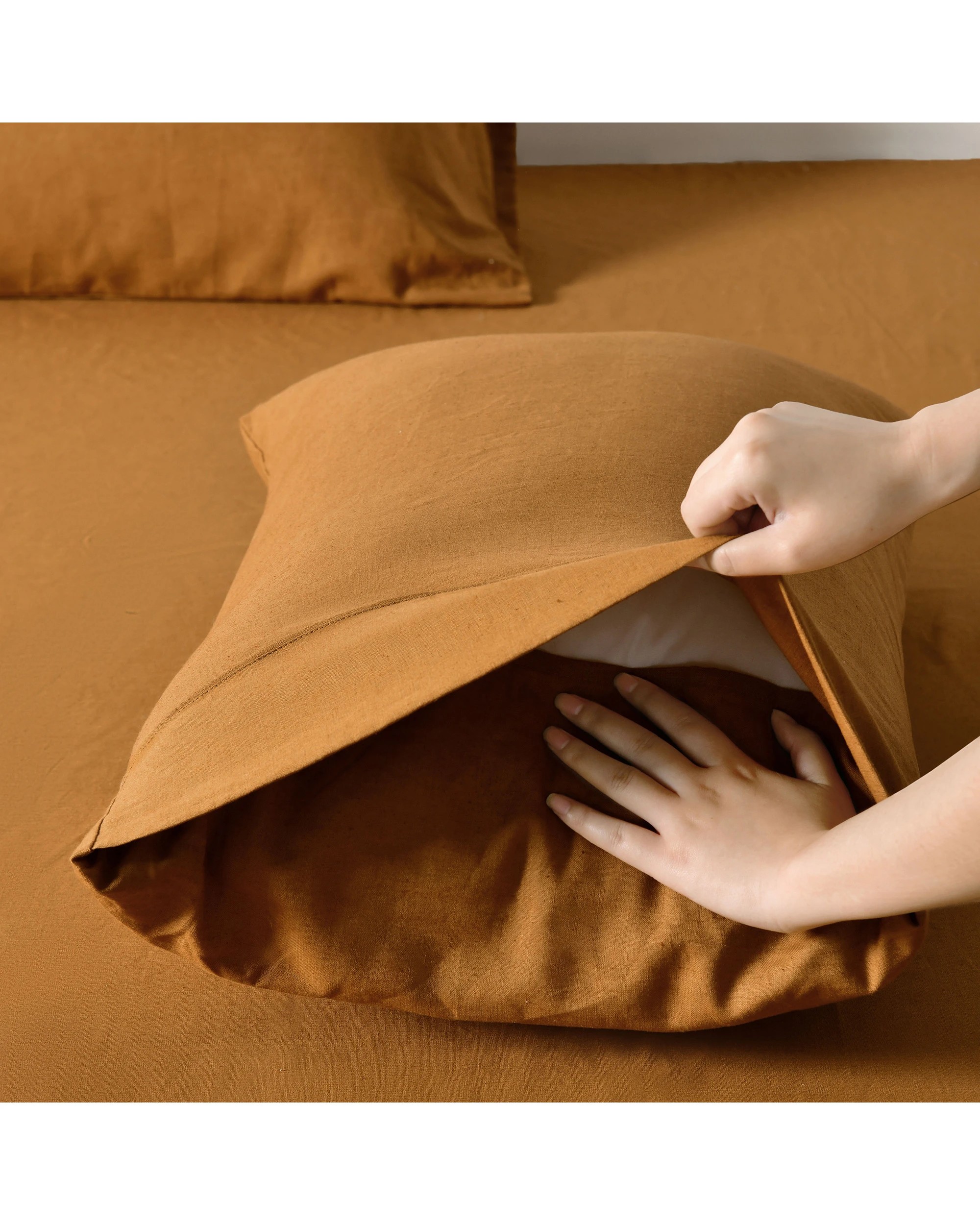 2 Dreamaker Linen Cotton Sheet Set - King Single Bed - Rust, 2 of 6
