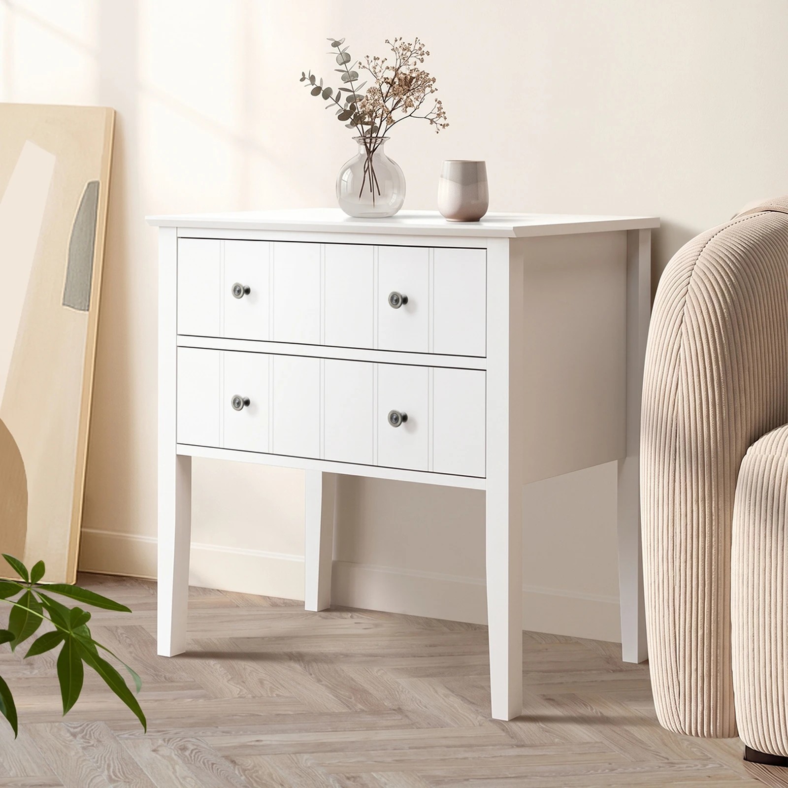 Oikiture Bedside Table 2 Drawer Farmhouse - White - Kmart