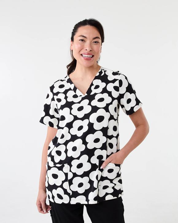Womens Short Sleeve Print Scrub Top