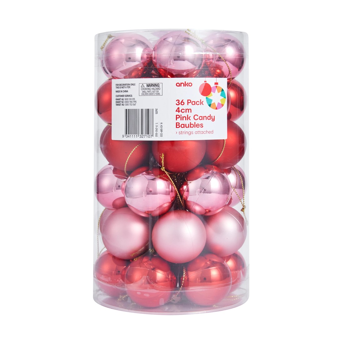 8 36 Pack 4cm Pink Candy Baubles, 8 of 8