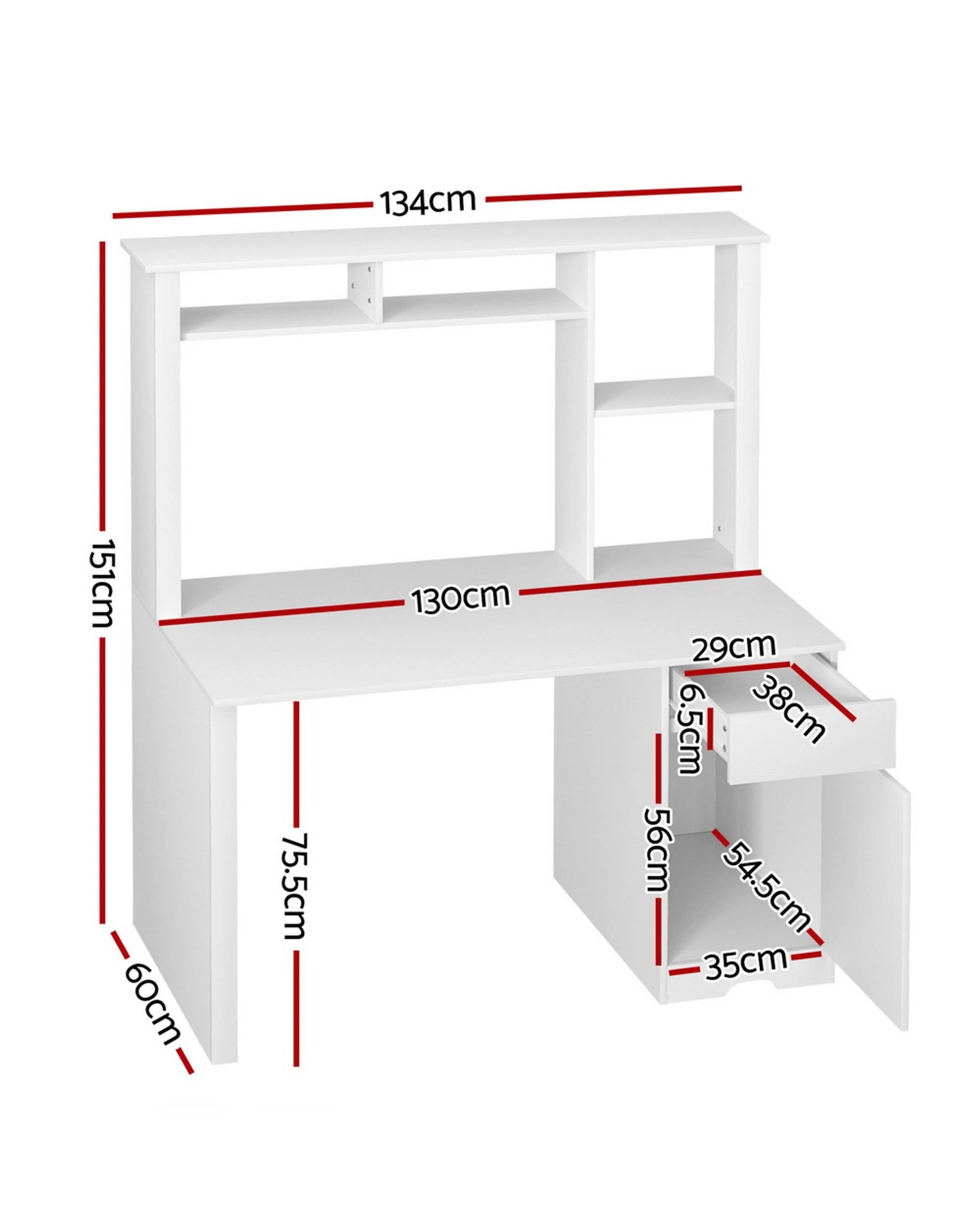 2 Artiss Computer Desk Office Study Desks Table Drawer Bookshelf Cabinet - White, 2 of 4