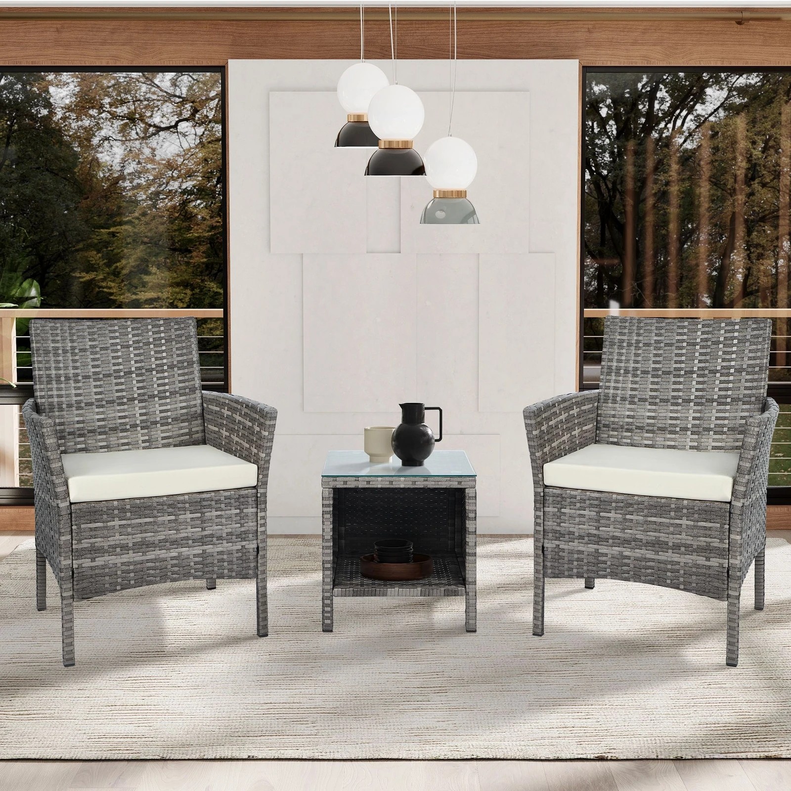 6 Alfordson Outdoor Furniture 3PCS Wicker Bistro Set Patio Chairs Table - Grey, 6 of 8