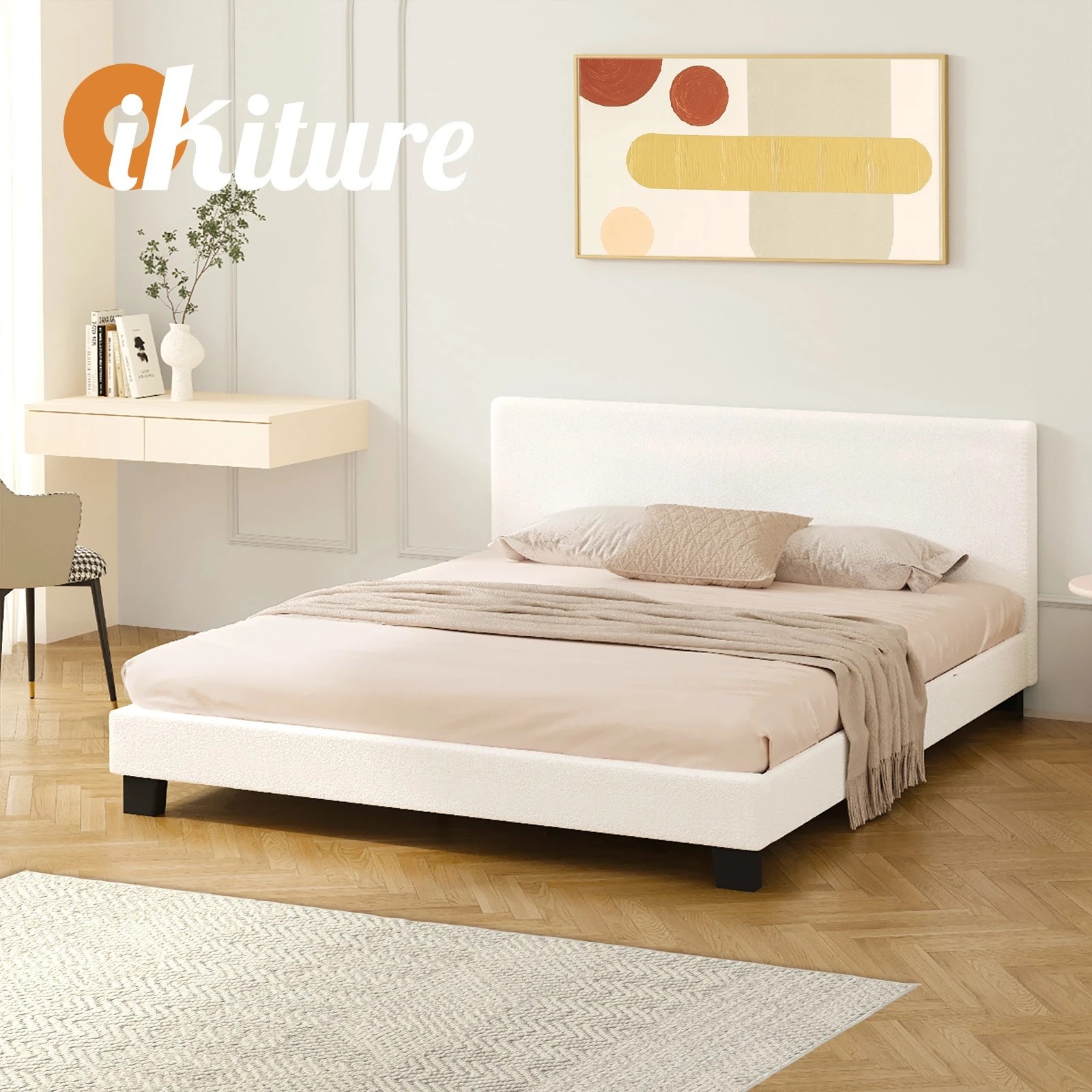 7 Oikiture Bed Frame King Size Boucle - White, 7 of 10