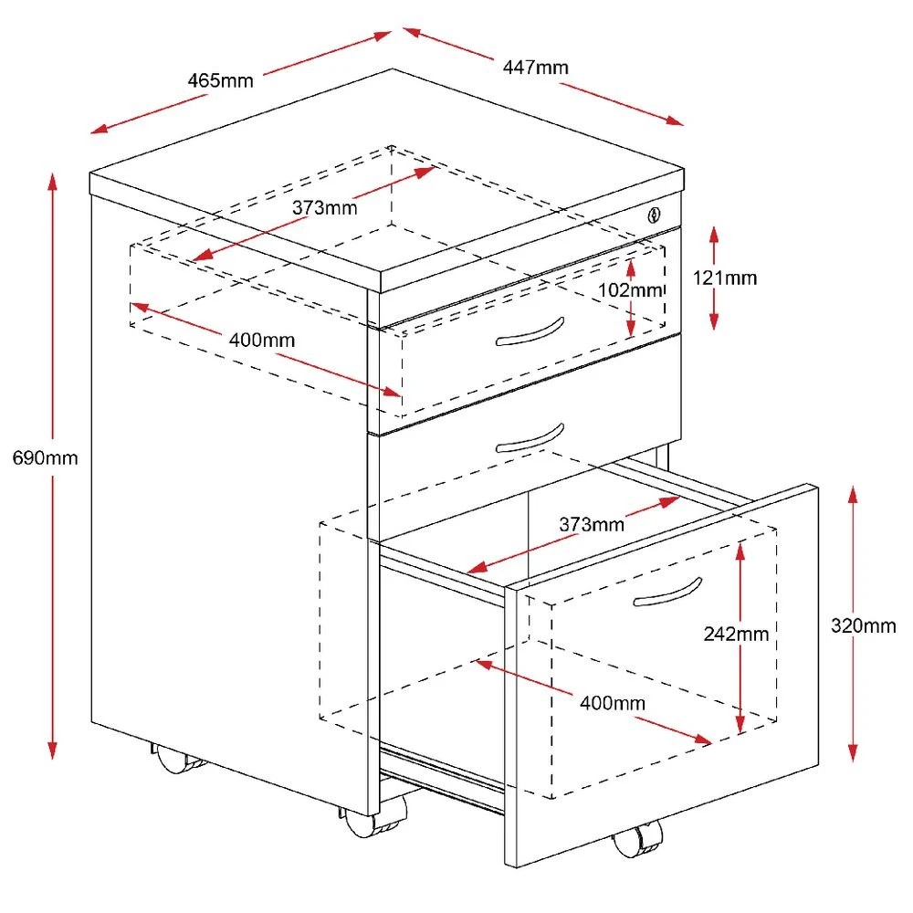 6 Rapid Span 3 Drawer Mobile Pedestal White Cabinets Pedestals, 6 of 6