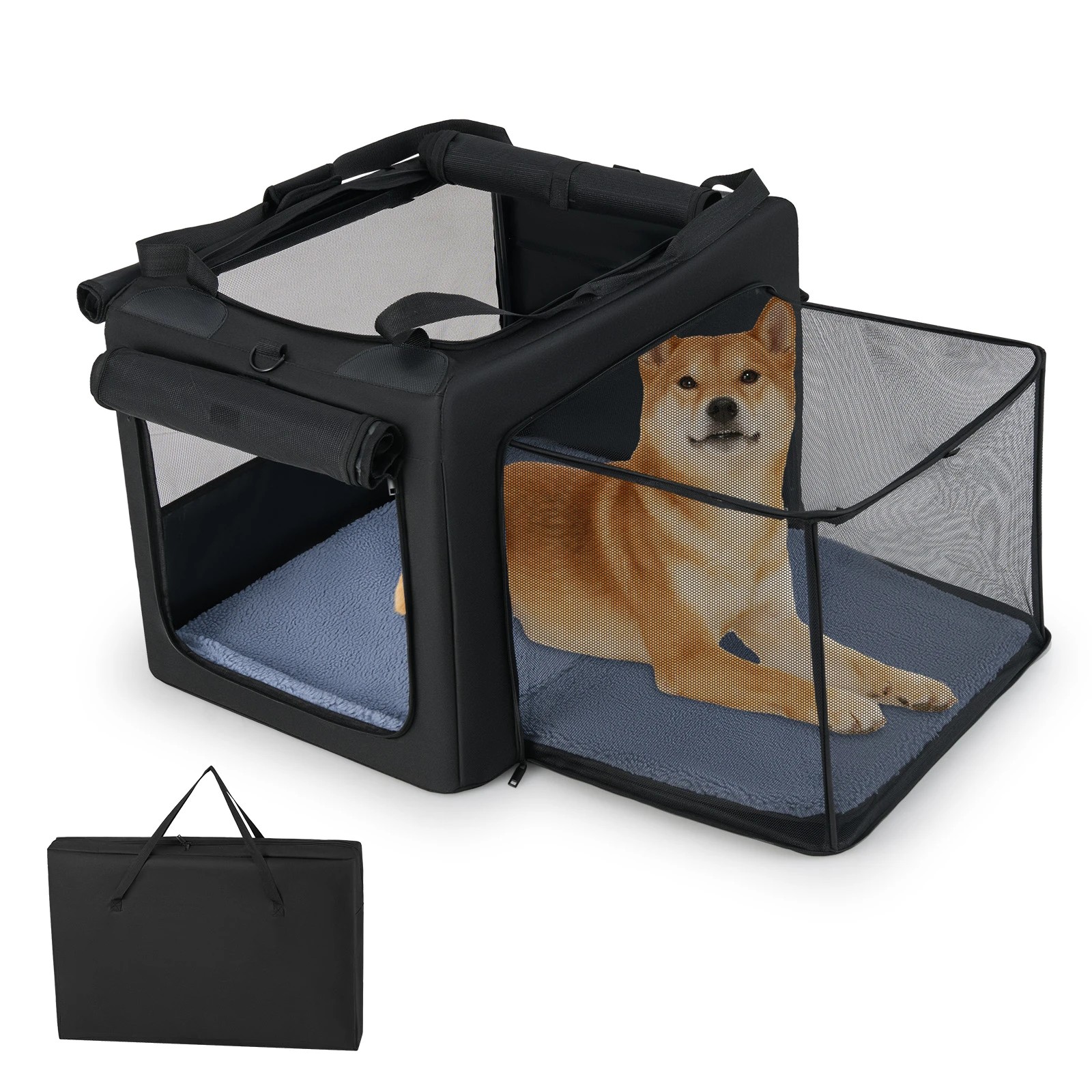 6 Costway Folding Pet Carrier Portable Dog Crate w/Breathable Mesh 90 x 76 x 48cm, 6 of 6