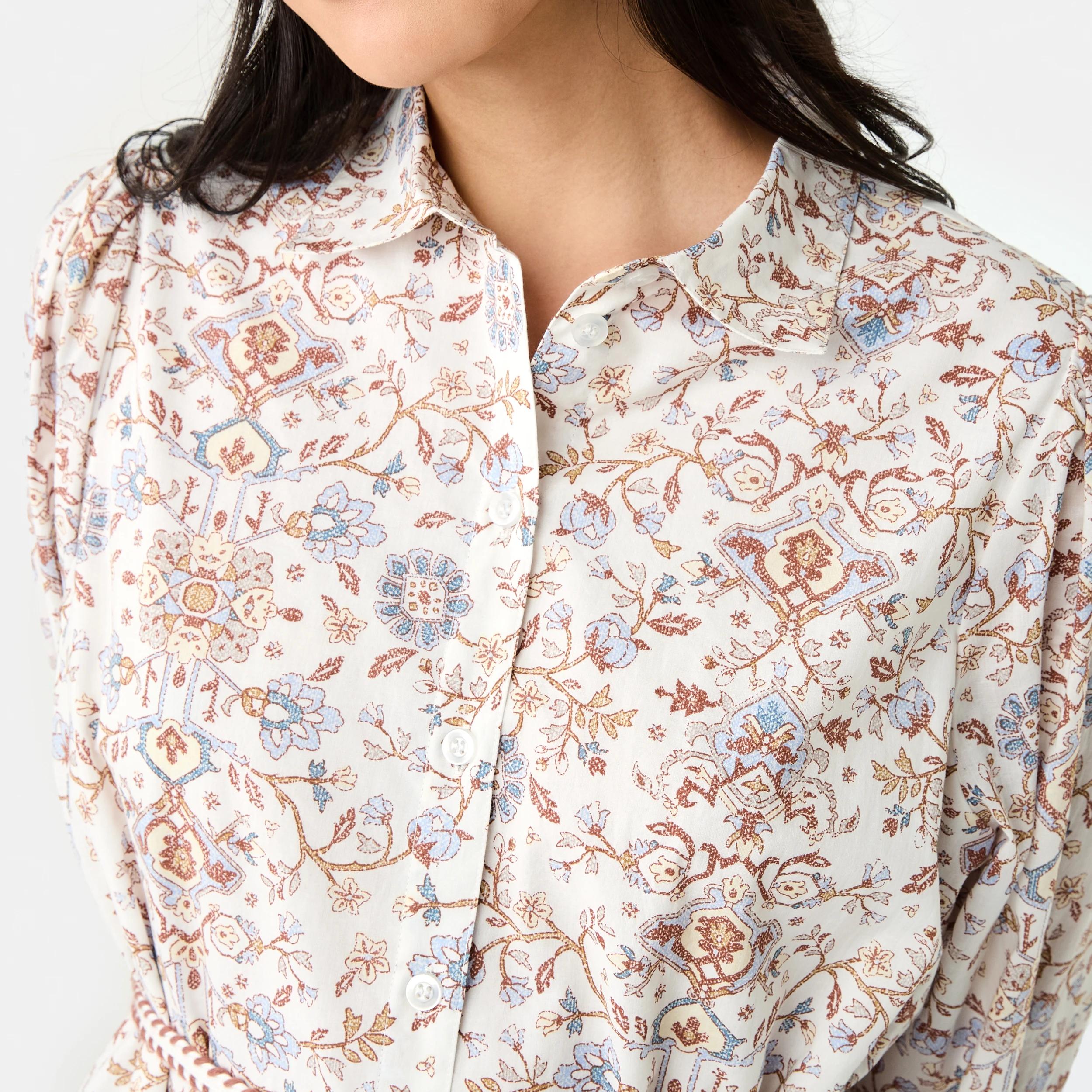 6 Long Balloon Sleeve Tie Waist Mini Dress BOHO FLORAL BRUNI BLUE, 6 of 10