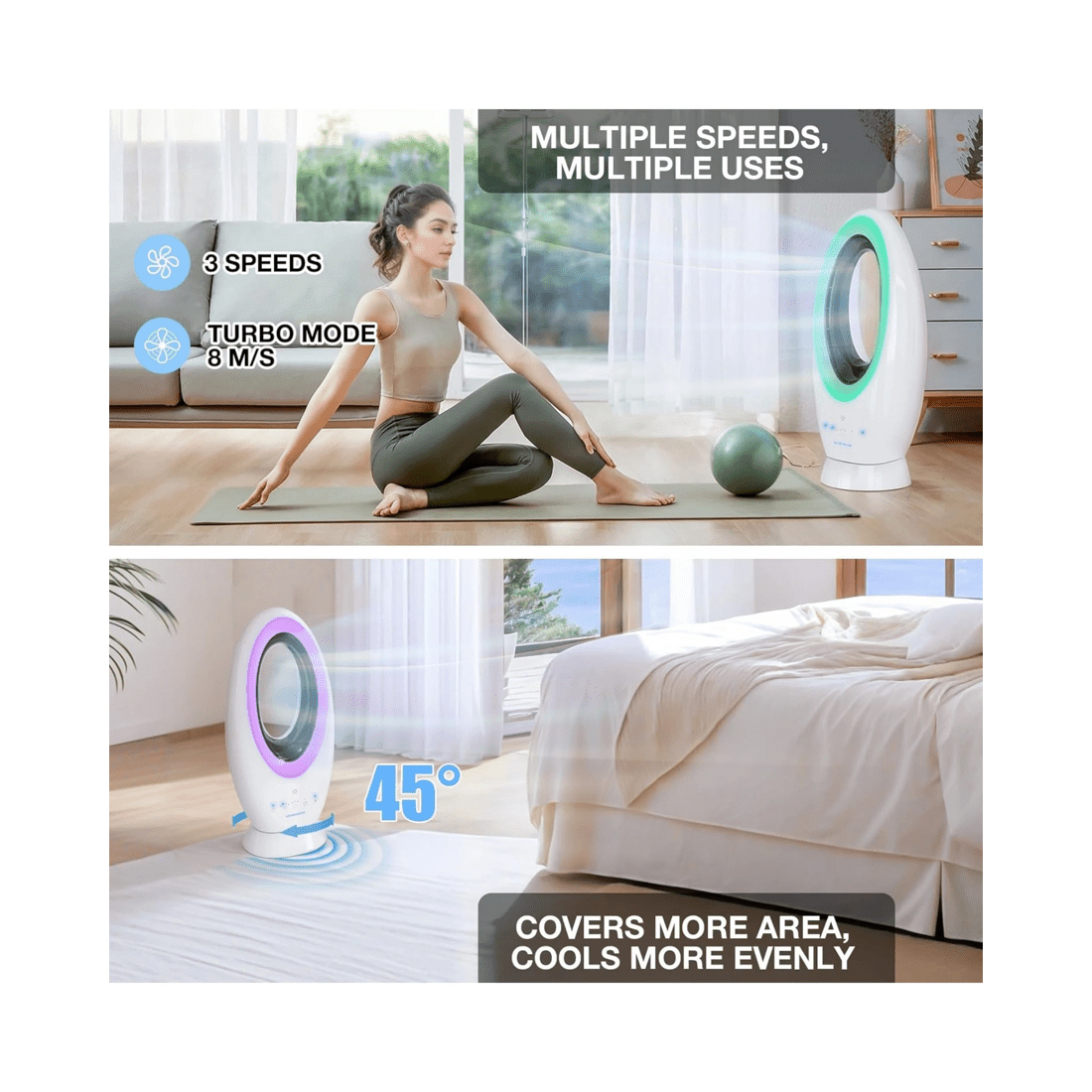 4 Advwin Wireless Bladeless Tower Fan, Outdoor Indoor Use 12000mah, 4 of 7