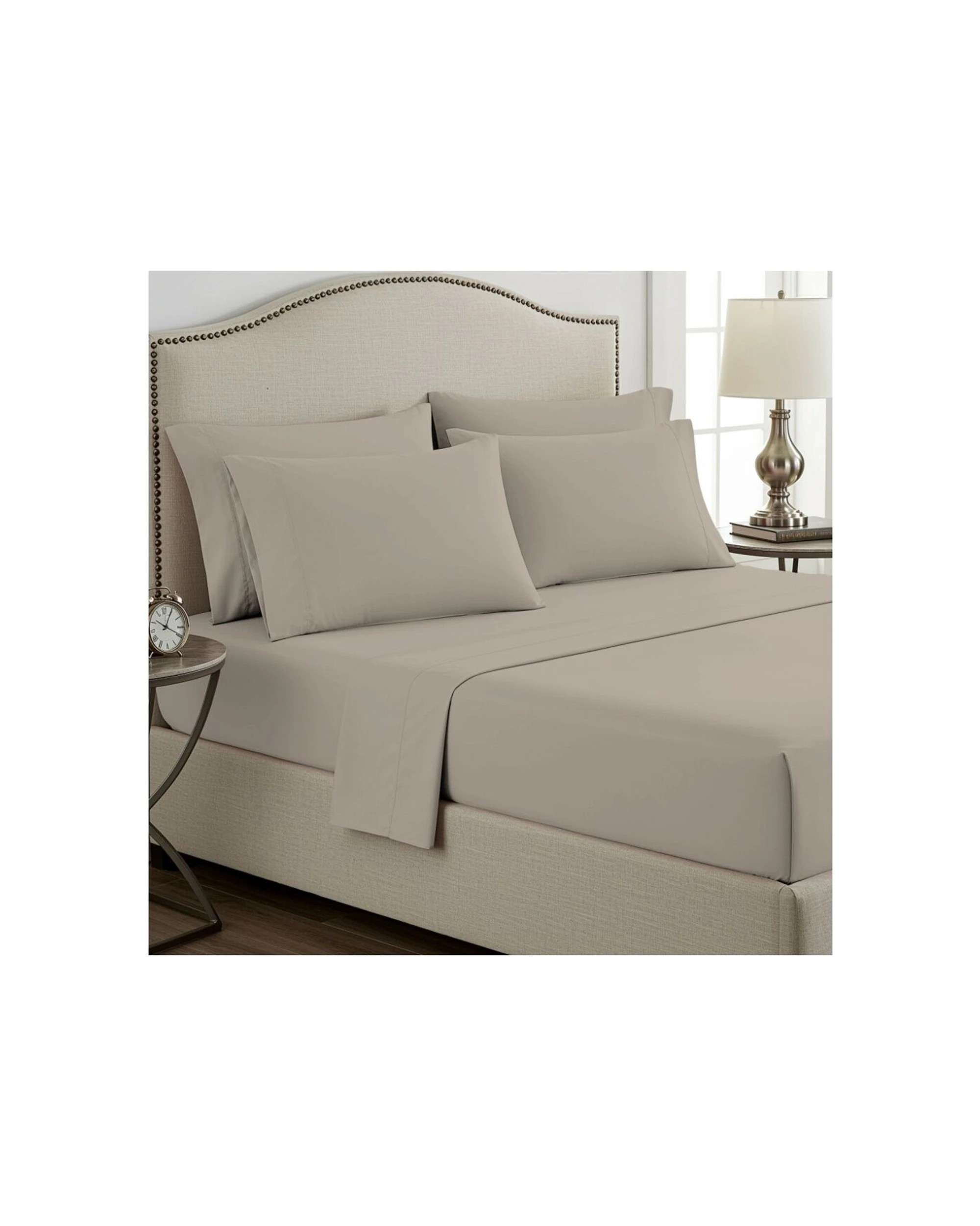 1 Grosvenor House Dyed Bamboo Cotton Bed Sheet Sets 400TC - King Single Bed - Beige, 1 of 3