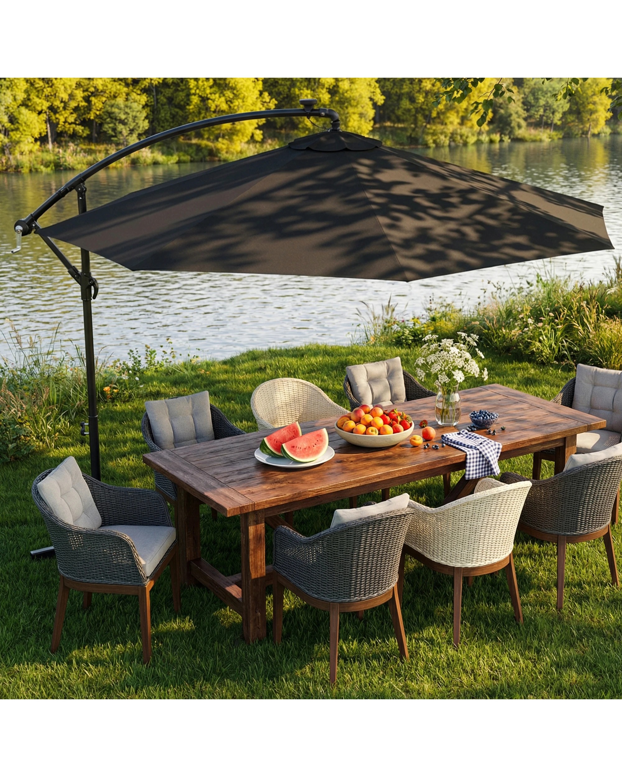 4 Advwin Outdoor Umbrella Cantilever 3m with Solar LED Lights - Gray, 4 of 7