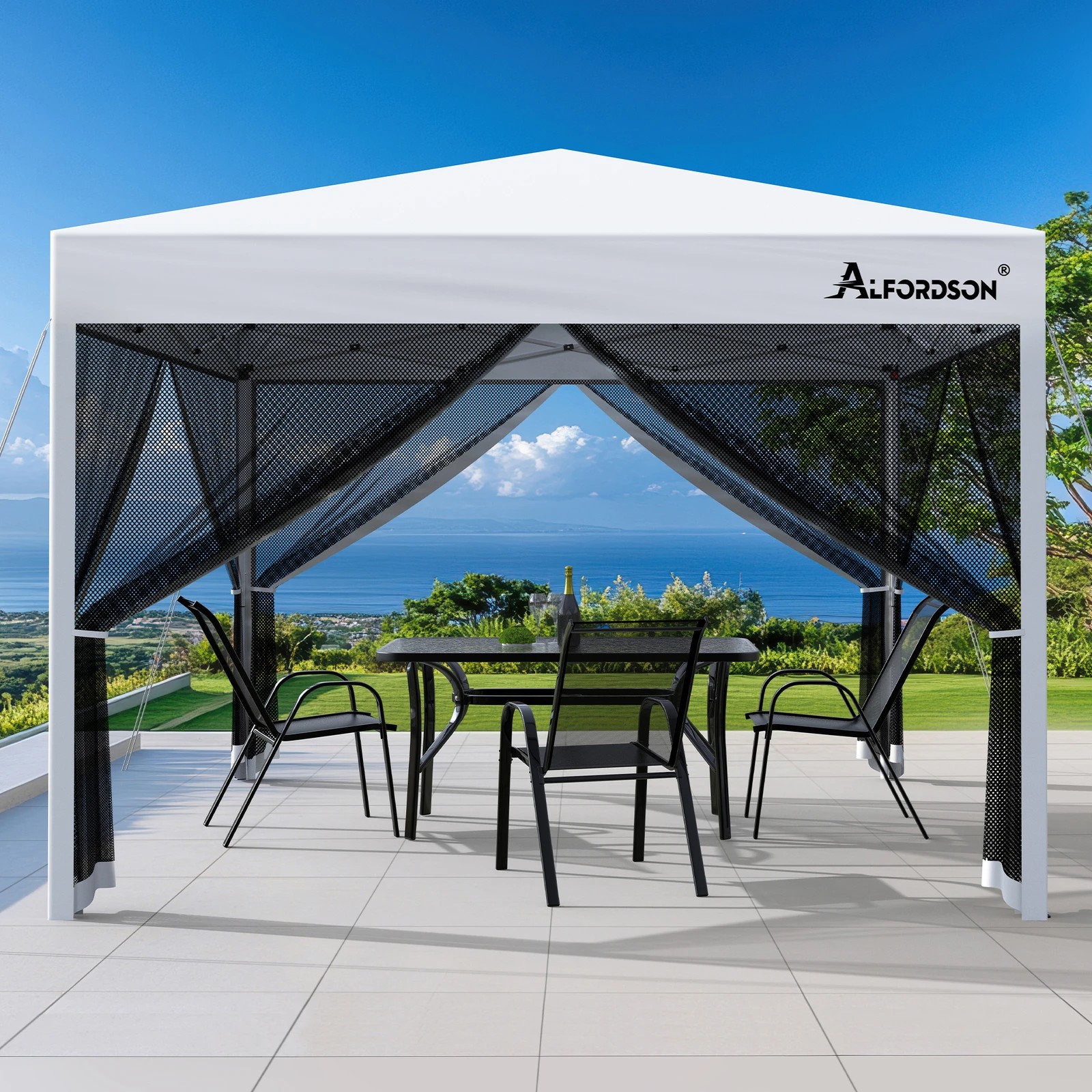 3 Alfordson Pop Up Marquee Outdoor Tent Mesh Wall 3x3m Gazebo - White, 3 of 10