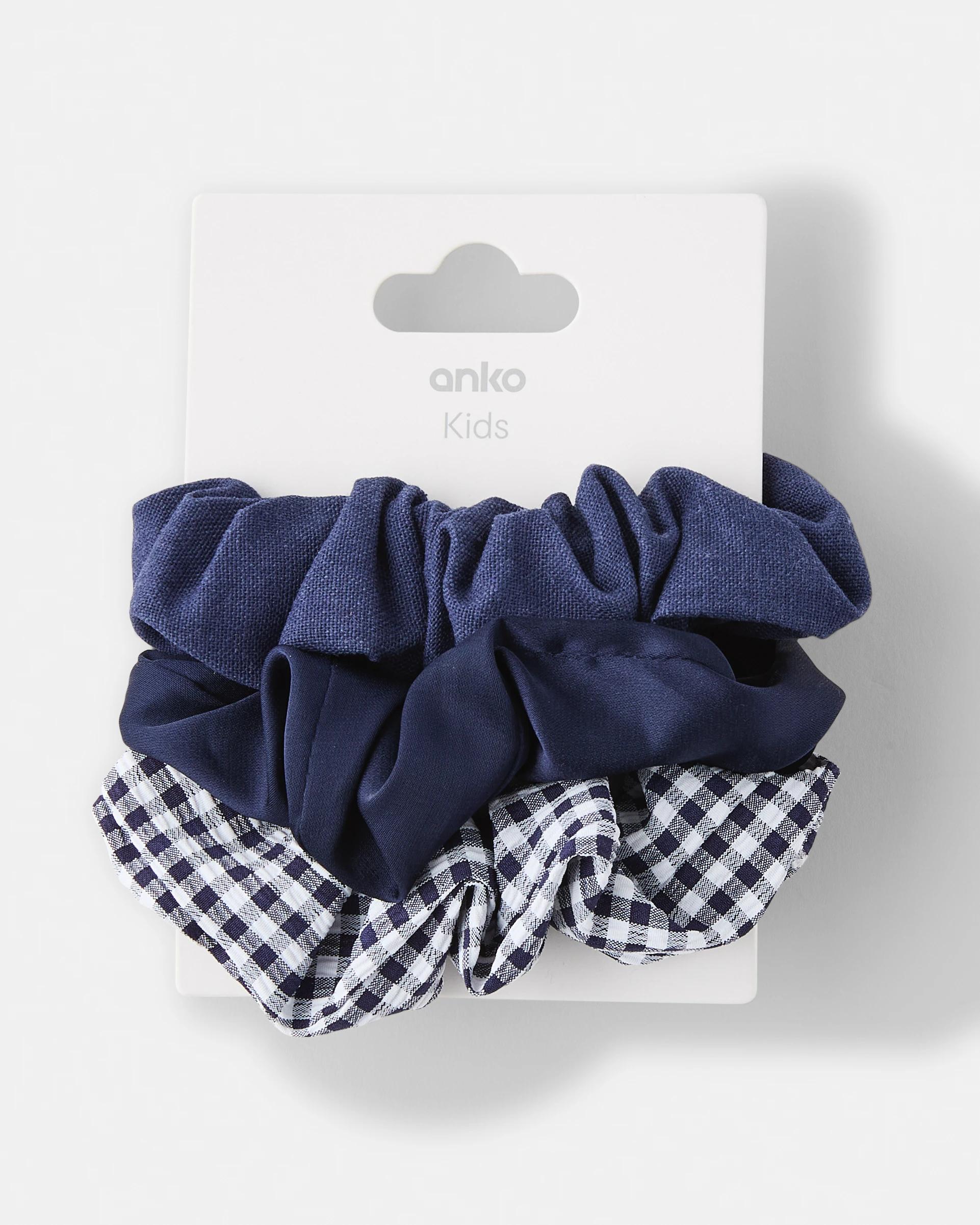 4 3 Pack Gingham Hair Scrunchies Nvy Sphire, 4 of 4