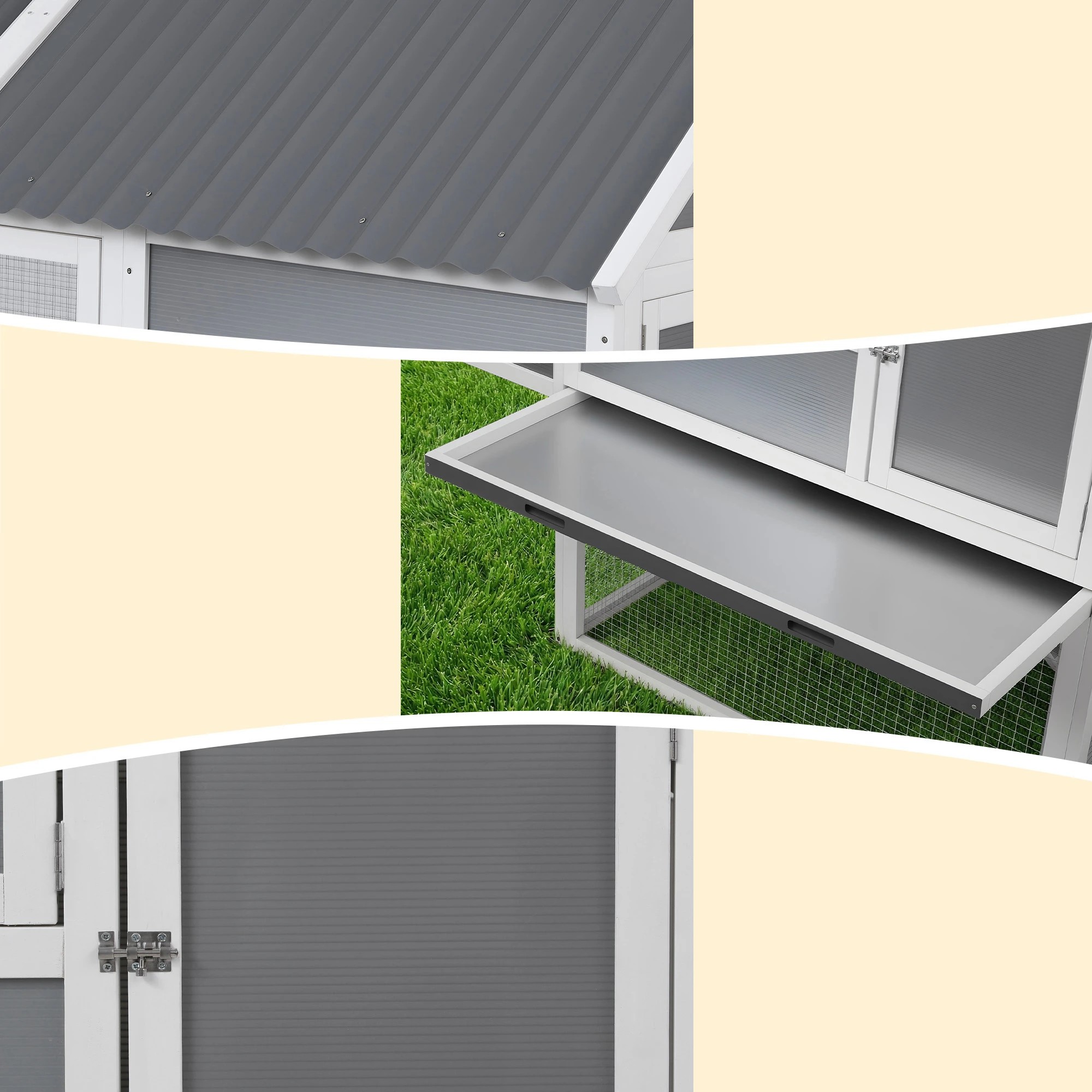 7 i.Pet Chicken Coop Large Outdoor Rabbit Hutch Chook House Hatch Box With Run - Grey, 7 of 8