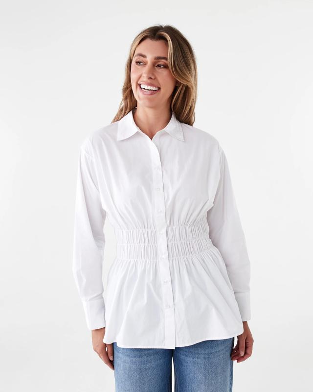 Long Sleeve Shirred Waist S