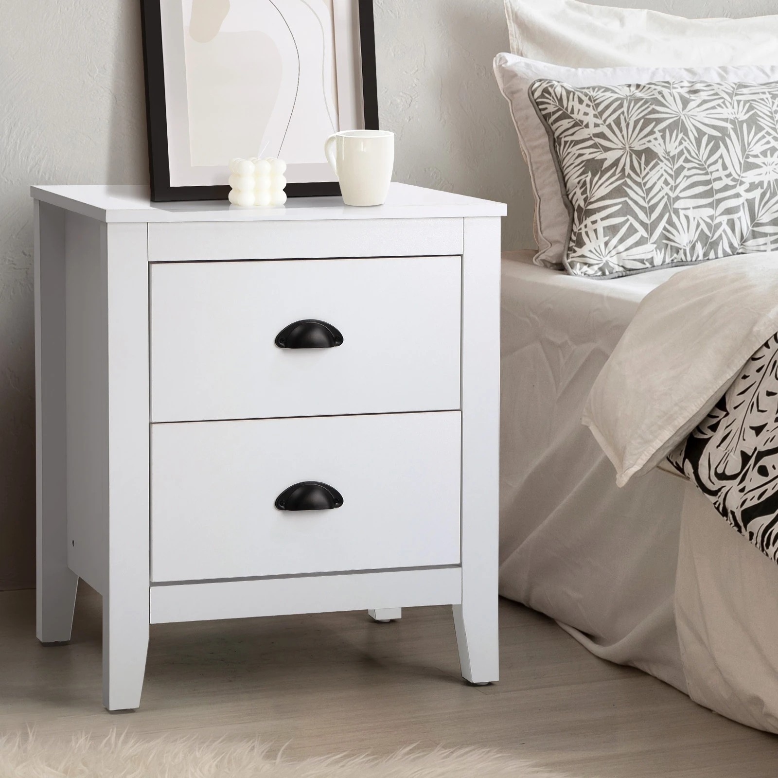 2 Oikiture Bedside Table 2 Drawers Side Tables Nightstand Vintage
 - White, 2 of 10