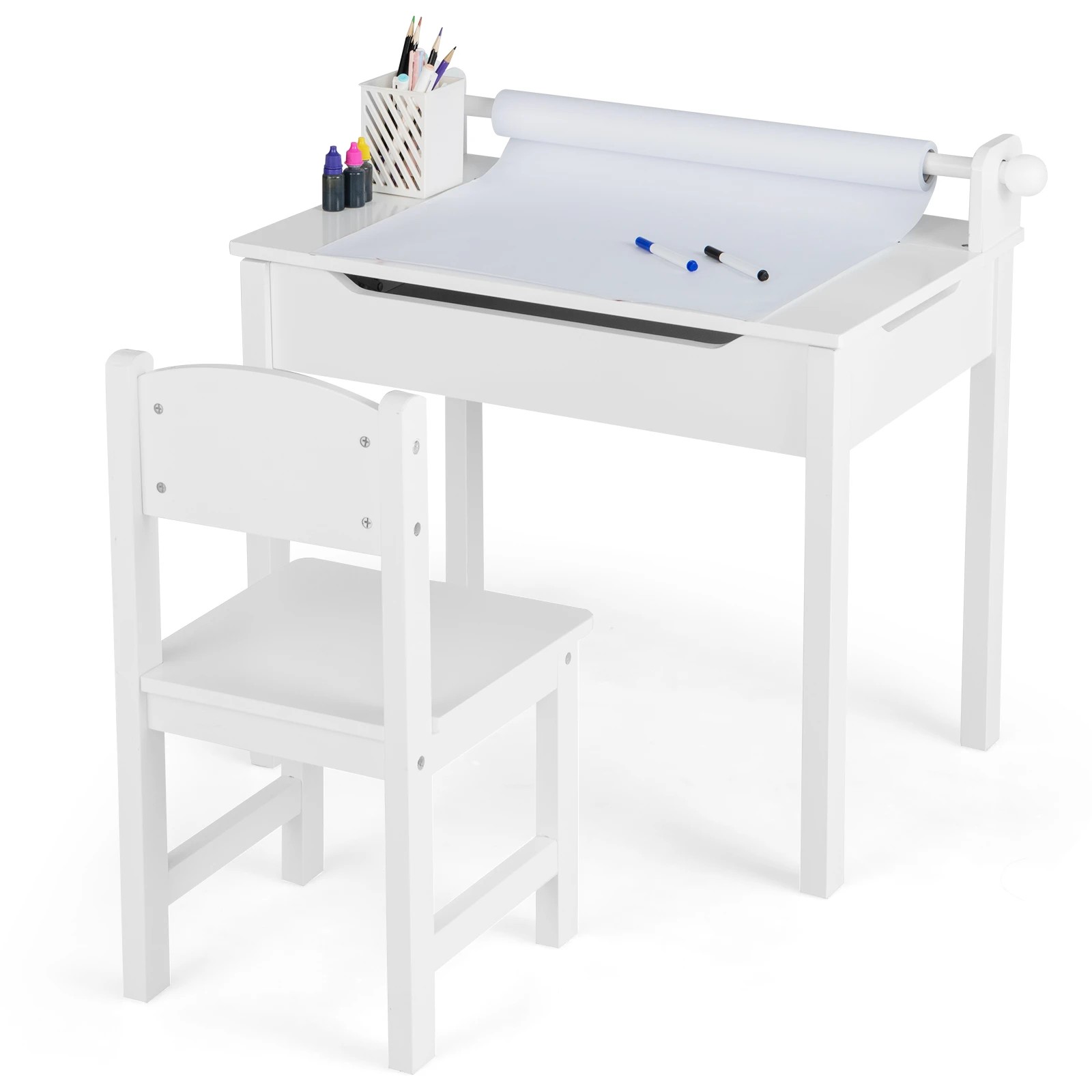 1 Costway Art Table Set Lift-Top Craft Table Chair Set - White, 1 of 1