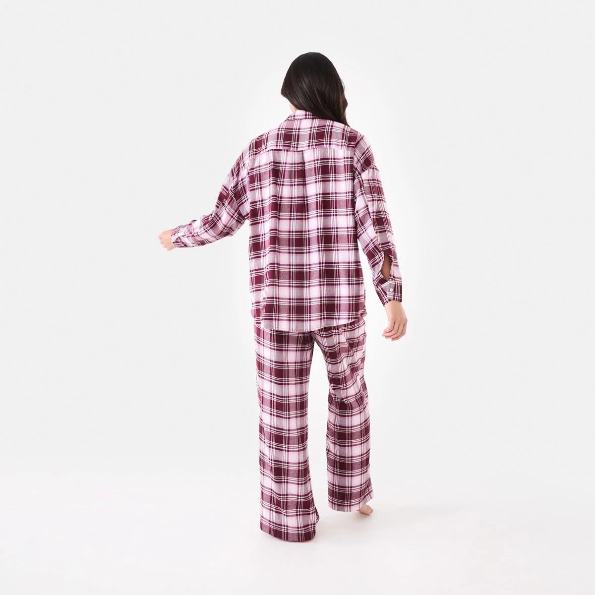 3 Relaxed Boyfriend Flannel Pyjama Set Burg Chk, 3 of 7