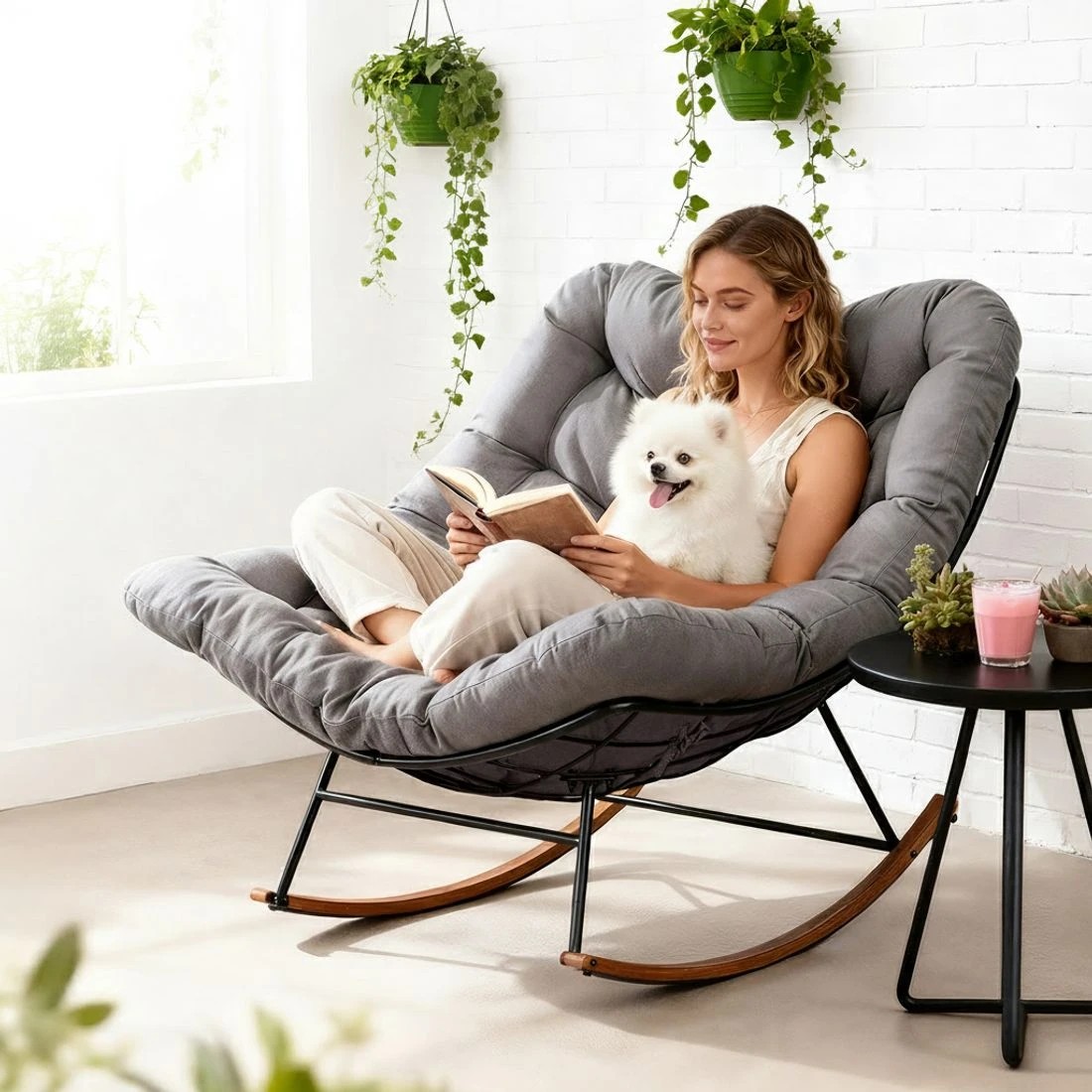 6 Gardeon Outdoor Rocking Chair Furniture Papasan Recliner Garden Patio Lounge Setting - Grey, 6 of 6