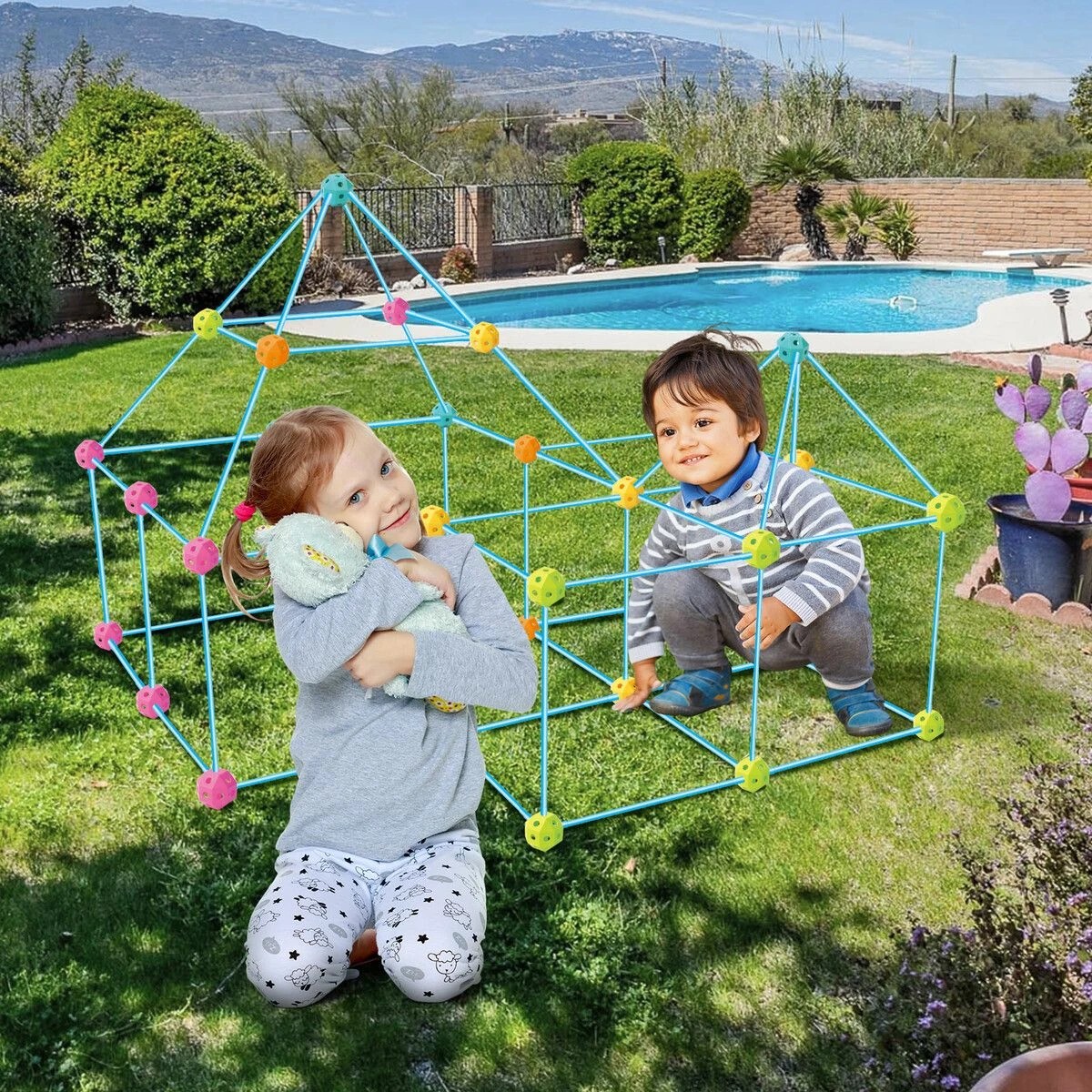 2 AUSWAY DIY Fort Building Kit 202pcs Construction Builder Castle, 2 of 5