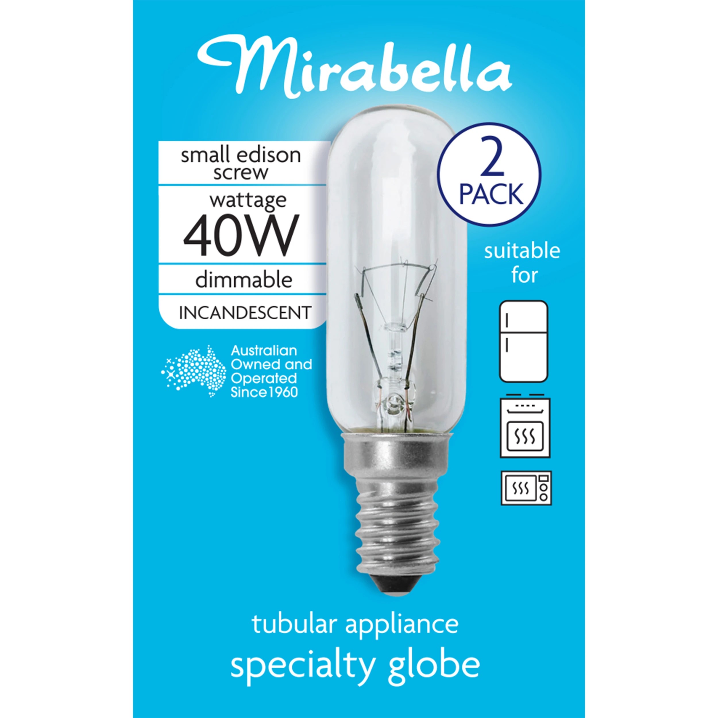 2 2 Pack Mirabella Tubular Appliance T25 SES Specialty Globe Bulb, 2 of 6