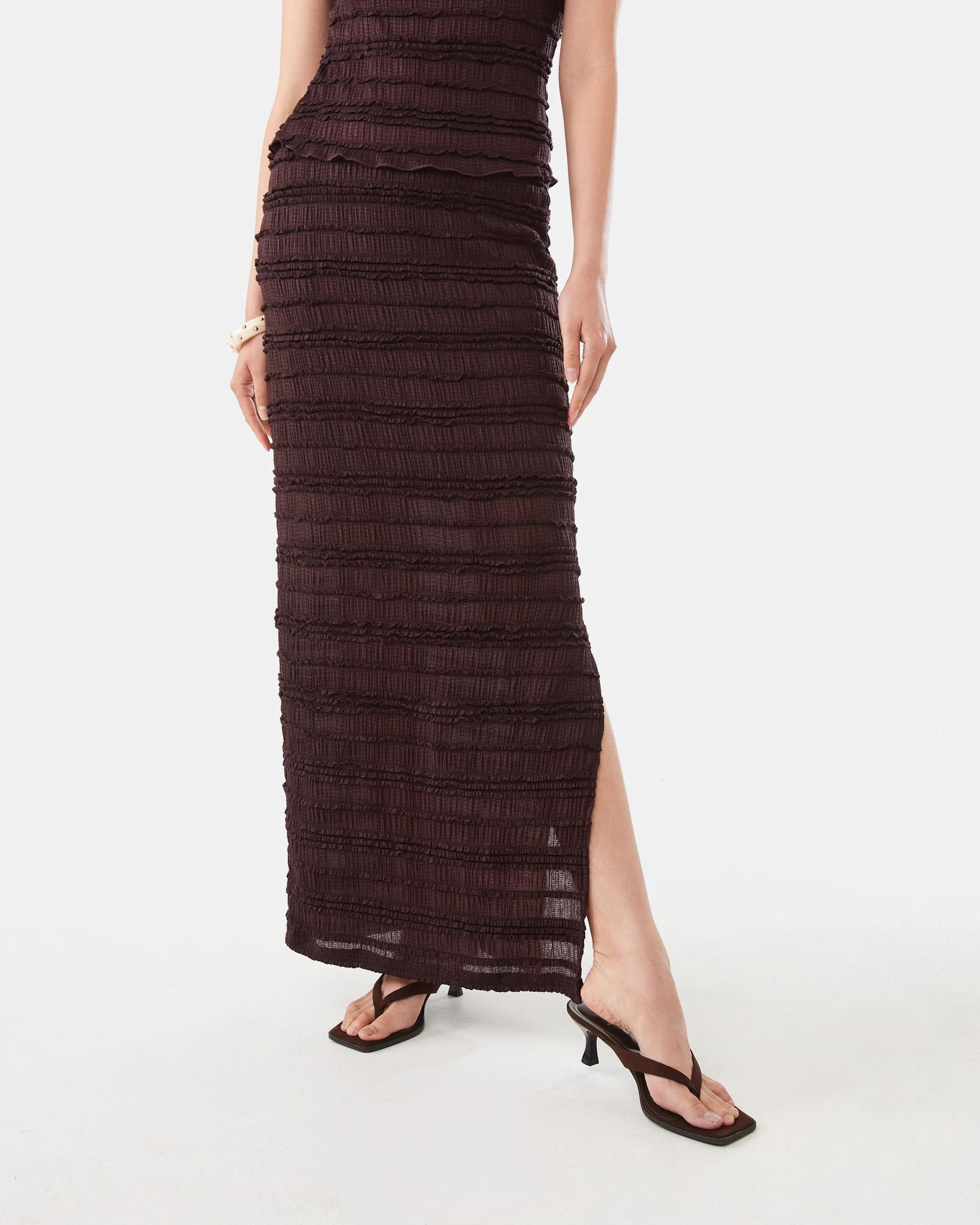 1 Textured Side Split Maxi Skirt Melt Brown, 1 of 6