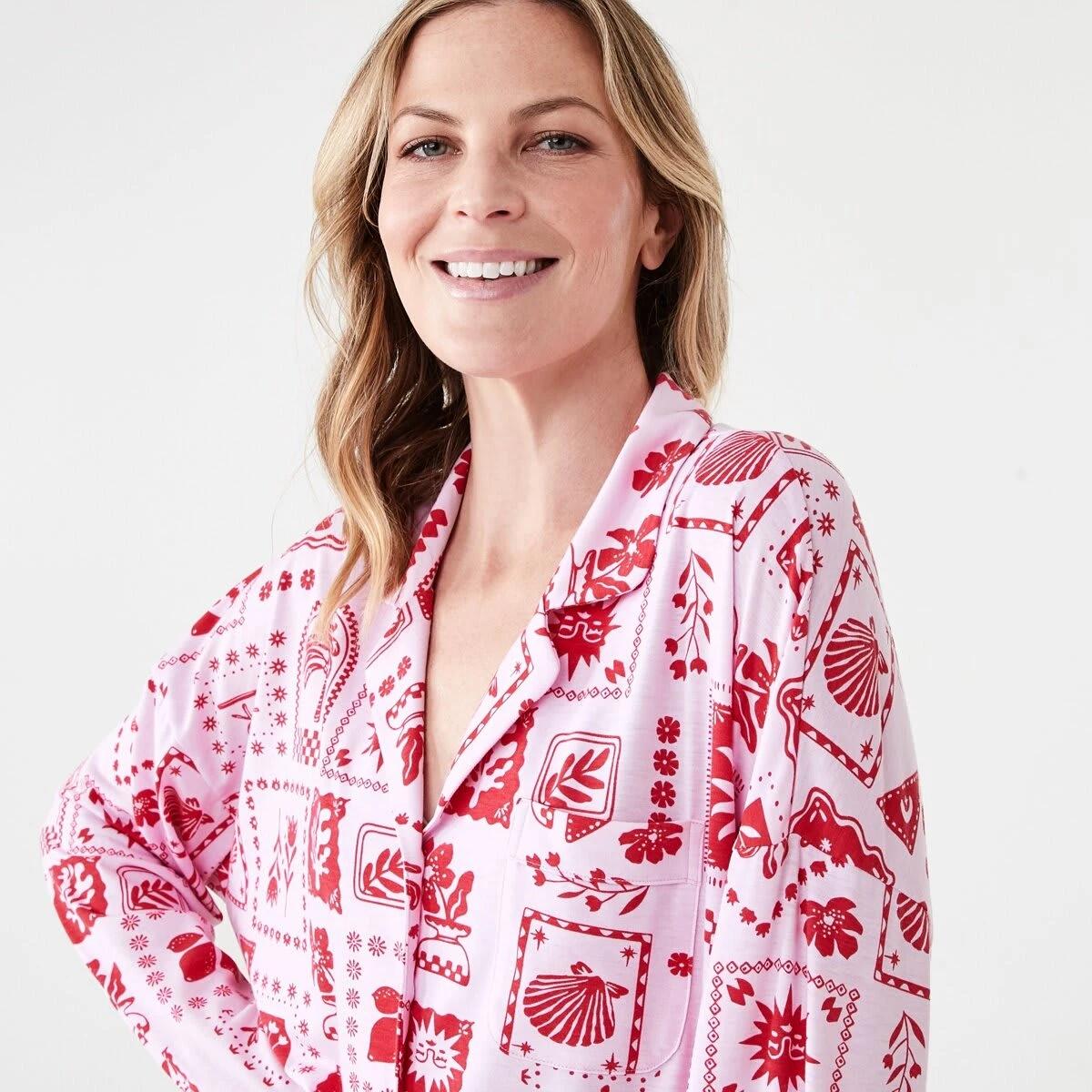 4 Long Sleeve Top and Shorts Comfort Pyjama Set VACAY STAMP PINK LADY, 4 of 8