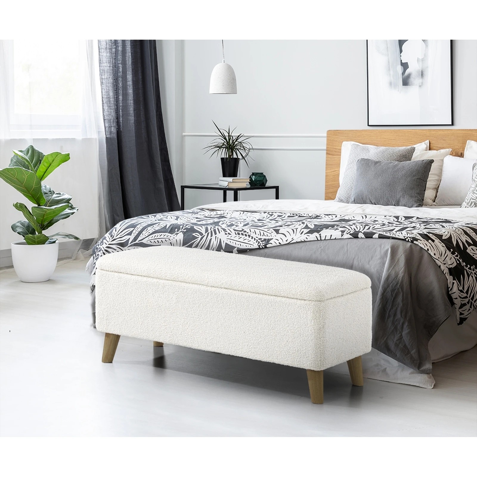 3 Oikiture Storage Ottoman Blanket Box Chest Toy Foot Stool Sherpa
 - White, 3 of 10