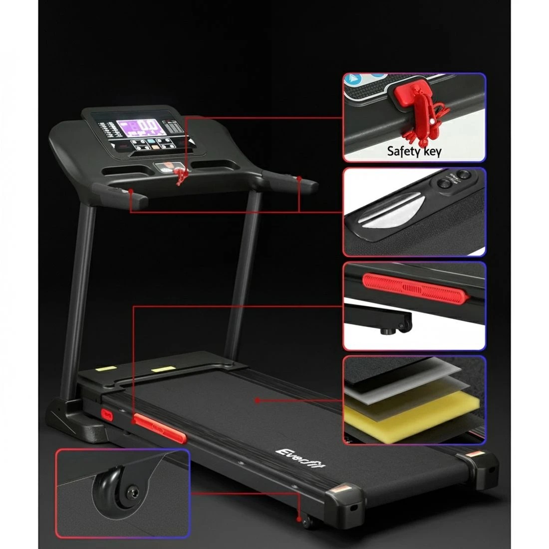 6 Everfit Treadmill Electric Auto Incline Home Gym Fitness Exercise Machine 520mm - Black, 6 of 6