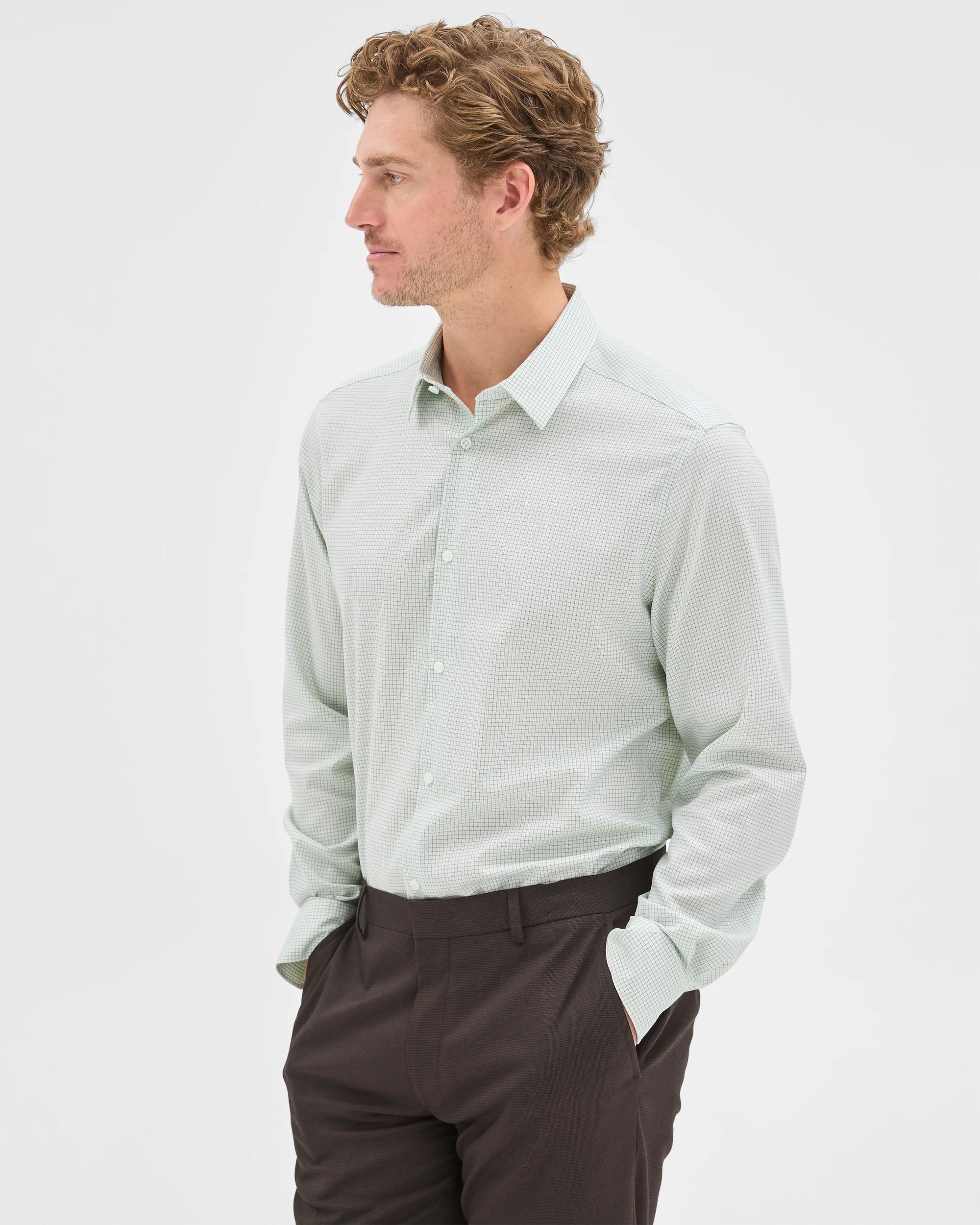 4 Preview Australian Cotton Long Sleeve Shirt DOBBY GREEN CHECK, 4 of 7