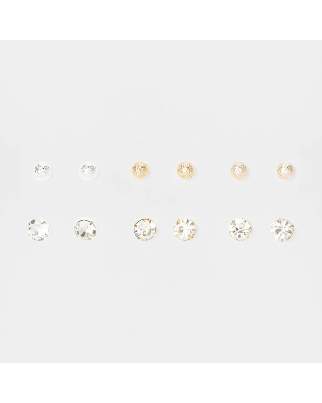 6 Pack Diamante and Beaten Stud Earr