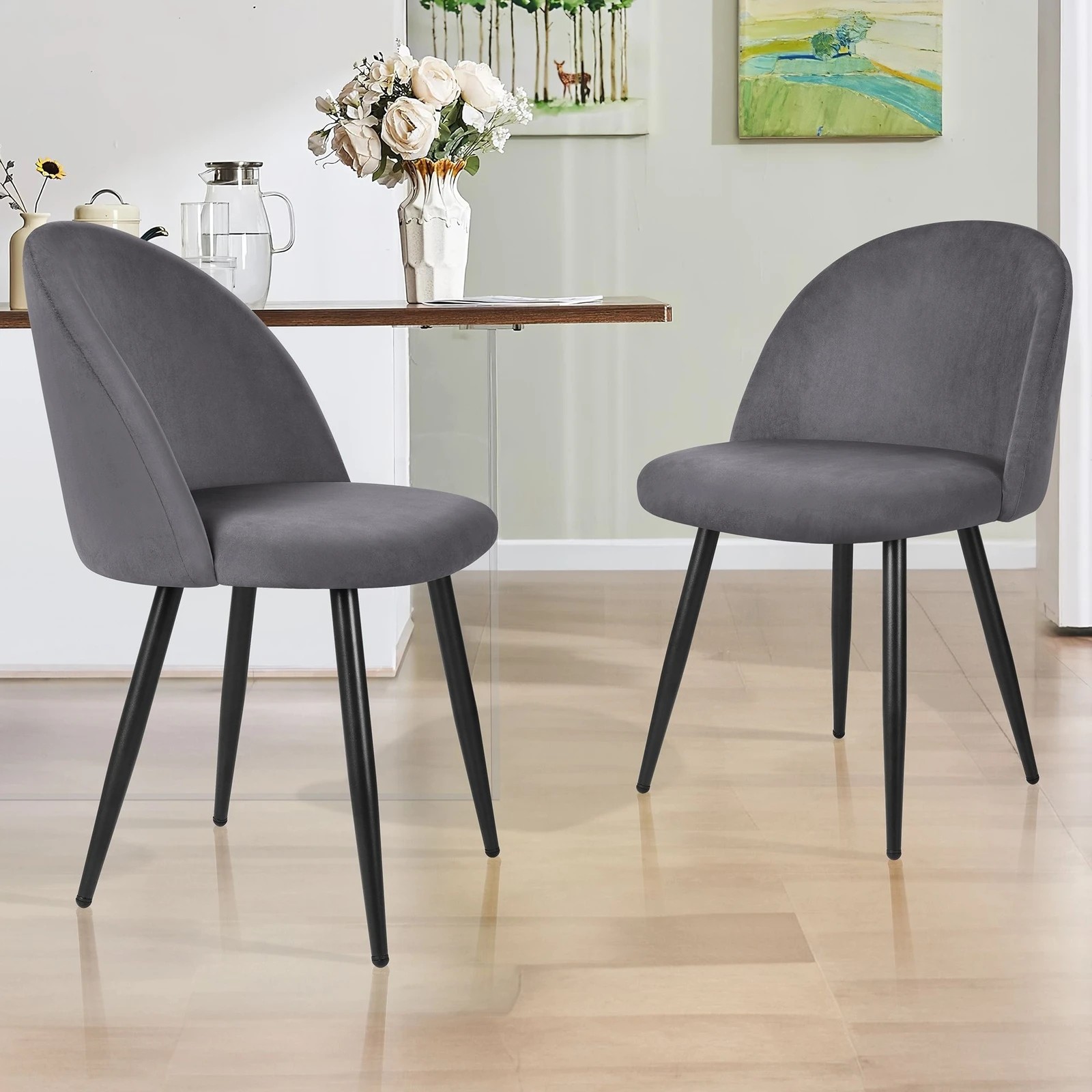 2 Alfordson 2x Dining Chairs Kitchen Accent Lounge Seat Metal Velvet - Grey, 2 of 9