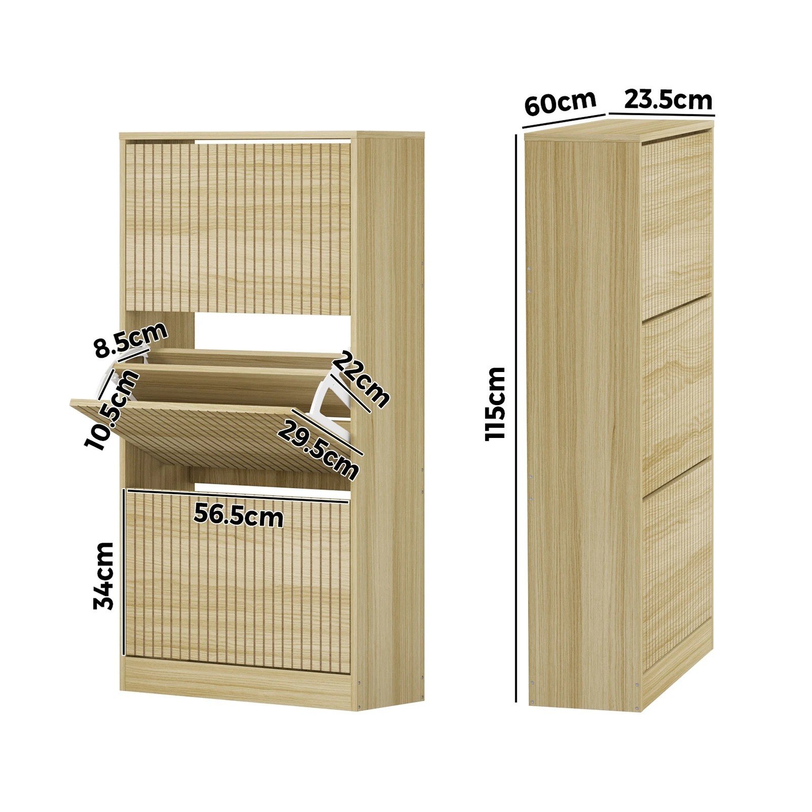 9 Oikiture Shoe Rack Storage Cabinet Organiser Drawers 3 Doors
 - Natural, 9 of 9