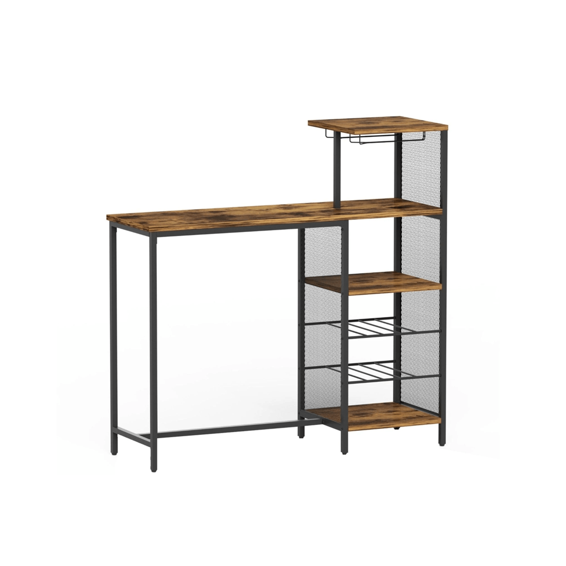 1 Artiss Industrial Bar Table Wine Rack Cup Holders Durable Storage Steel Metal Frame 122cm Compact Hub - brown, 1 of 8