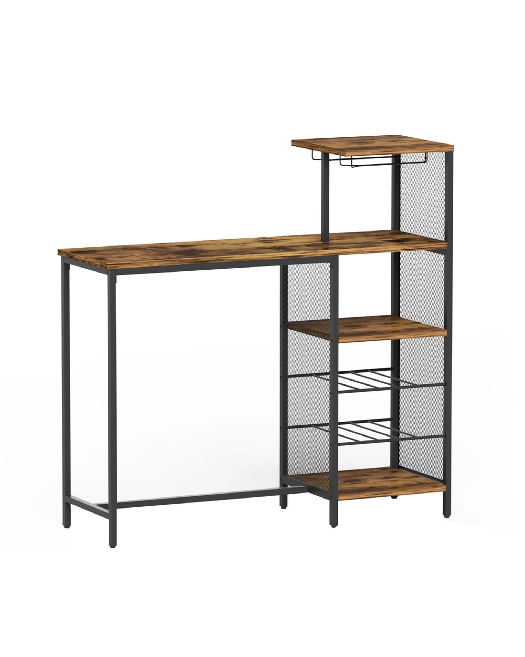 1 Artiss Industrial Bar Table Wine Rack Cup Holders Durable Storage Steel Metal Frame 122cm Compact Hub - brown, 1 of 8