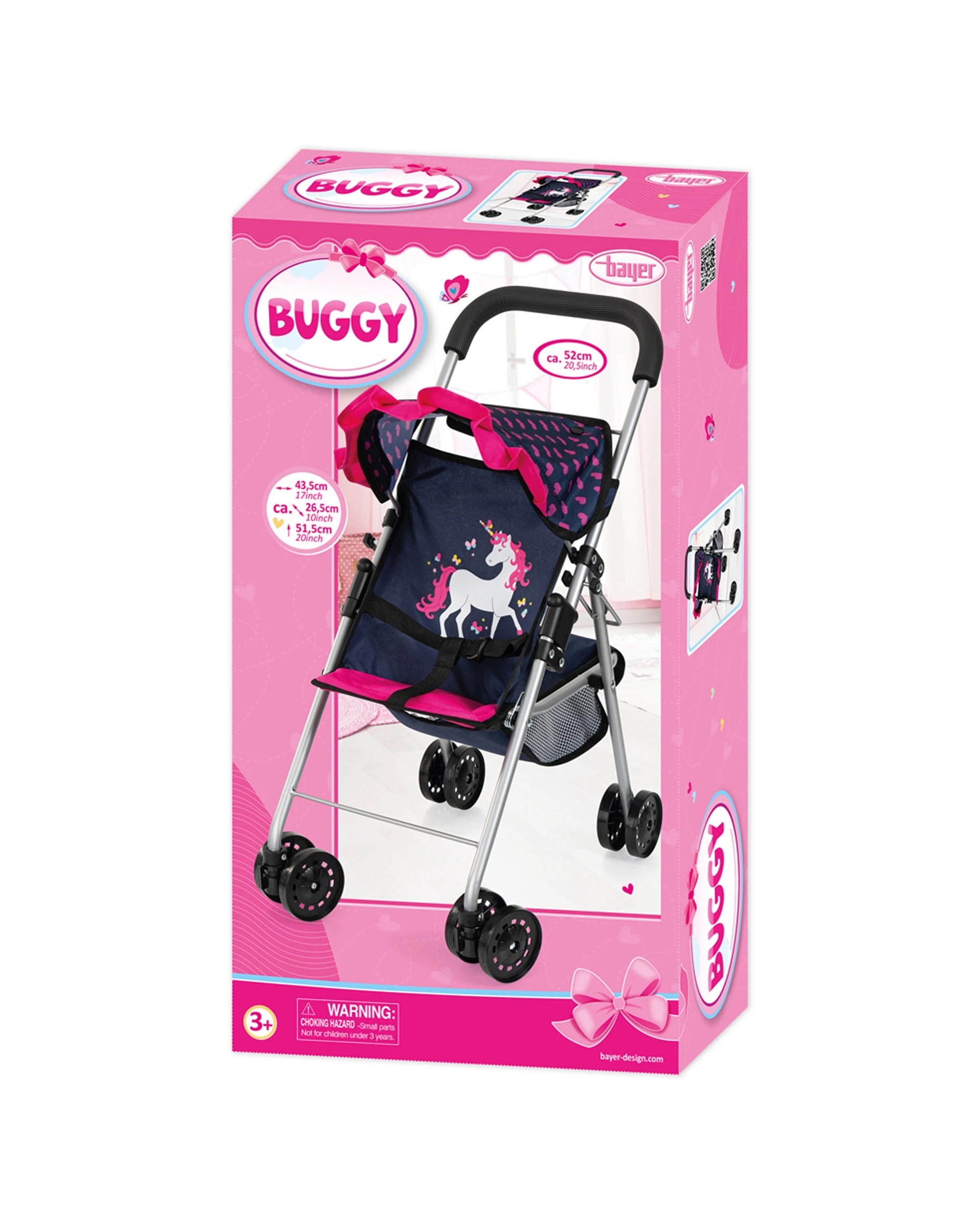 1 BAYER Doll Buggy Unicorn Doll Pram Kids Doll Stroller For Dolls Up To 18
 - pink, 1 of 4