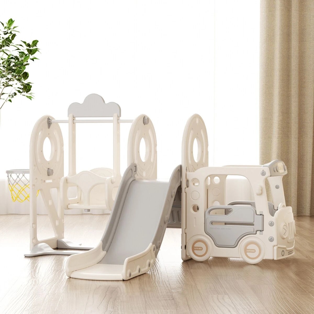2 Kidbot 5 in 1 Slide Swing Set Kids Ladder Climber Steps Bus, 2 of 3