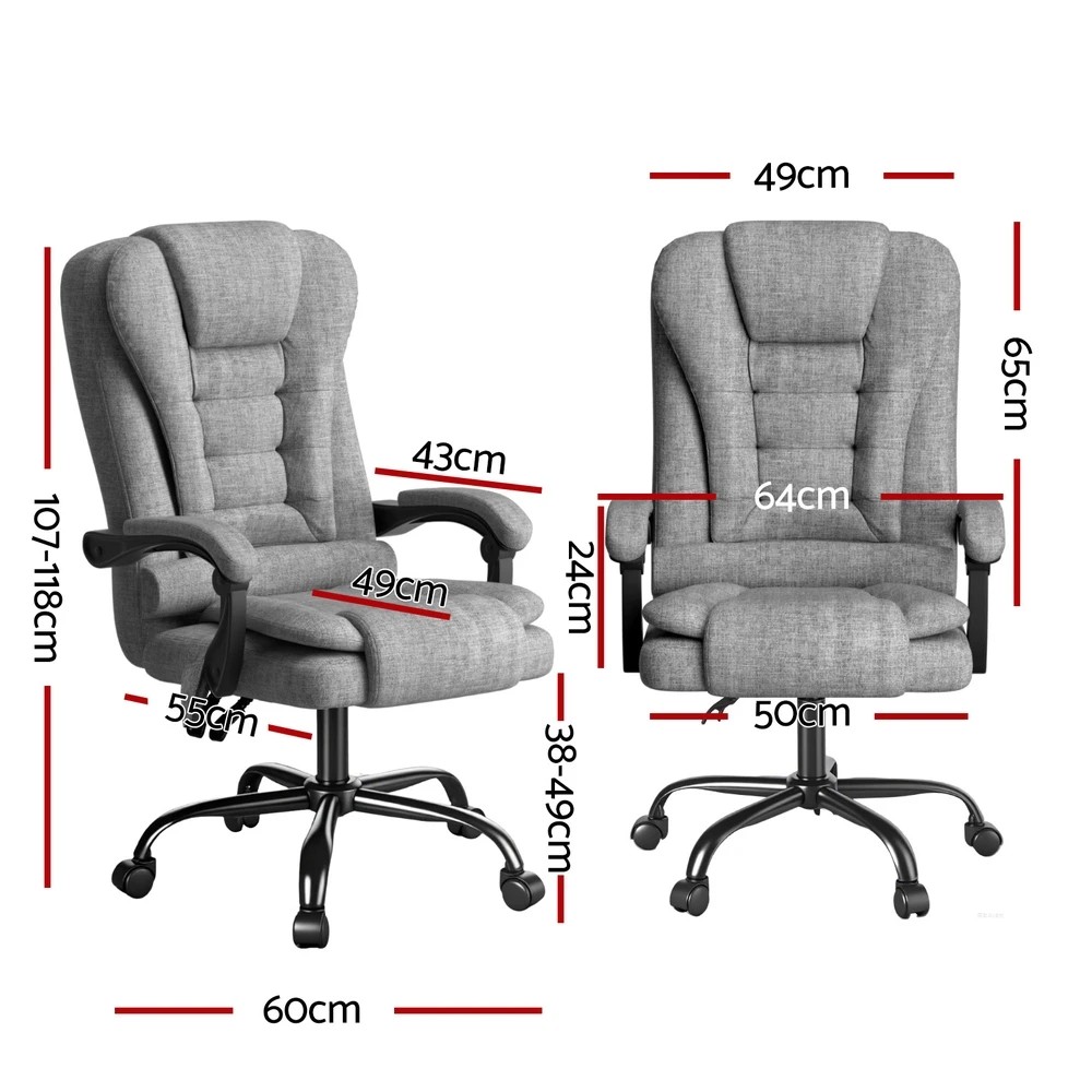 2 Artiss Executive Office Chair 4-Point Massage Adjustable Ergonomic Recline - Grey, 2 of 5