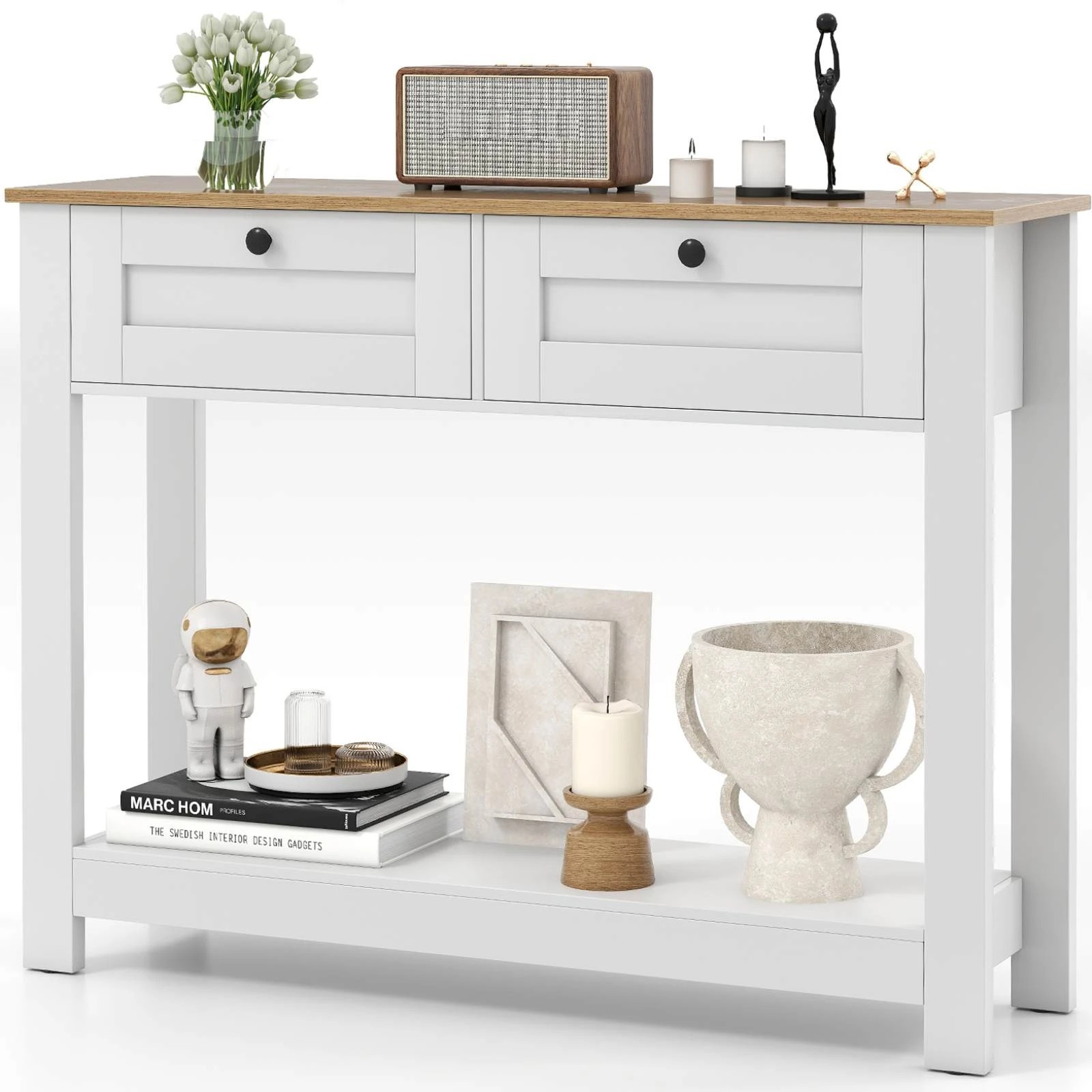 9 Costway Farmhouse Console Table w/2 Drawers Entryway Side Table, 9 of 10