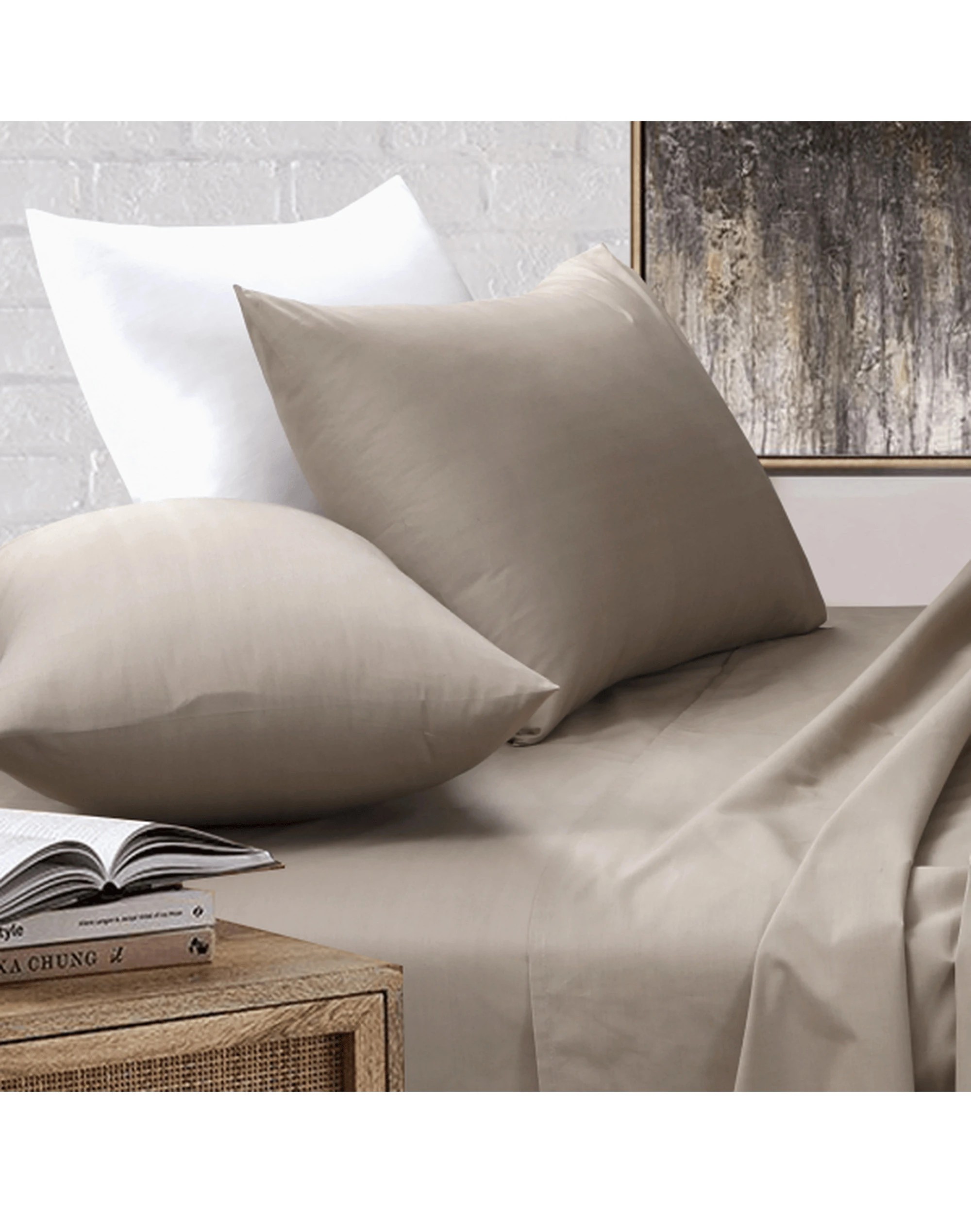 2 Amsons Bedsheets Set Flat & Fitted Sheets With Pillowcases - King Bed - Beige, 2 of 8