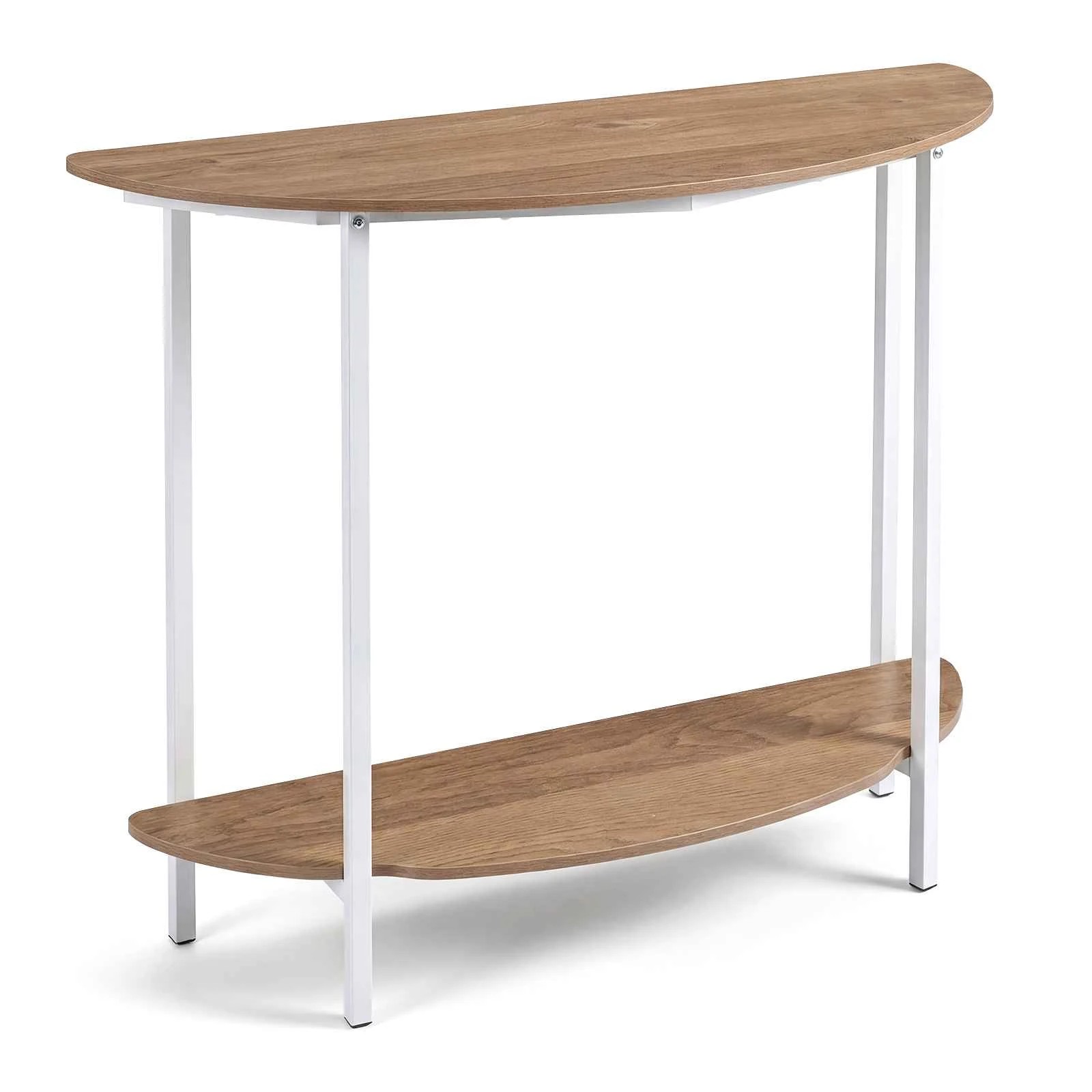 1 Costway Half-moon Console Table 2-Tier Storage Shelf Entryway Hallway - Natural, 1 of 6