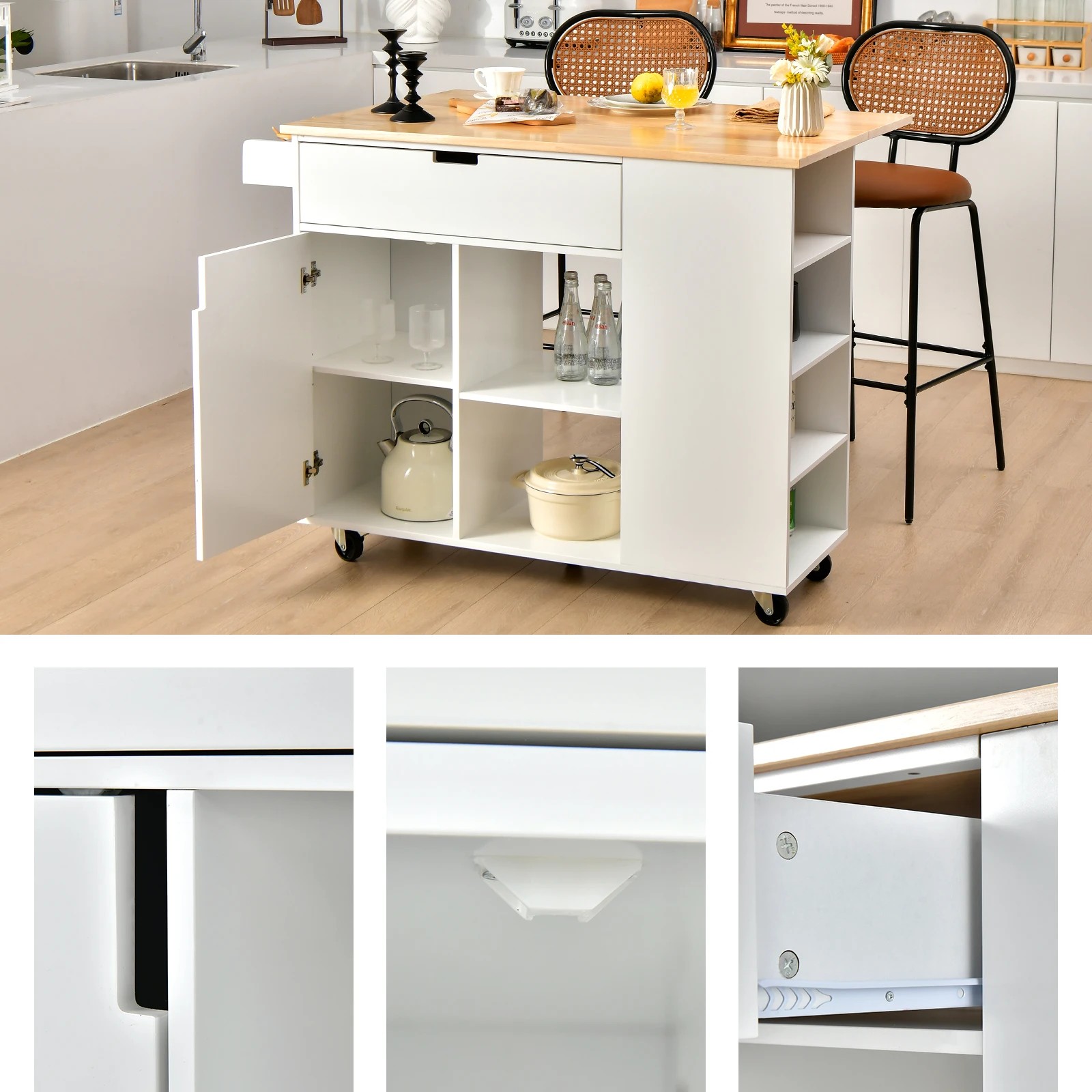 4 Costway Kitchen Island w/Drop Leaf Countertop White, 4 of 8