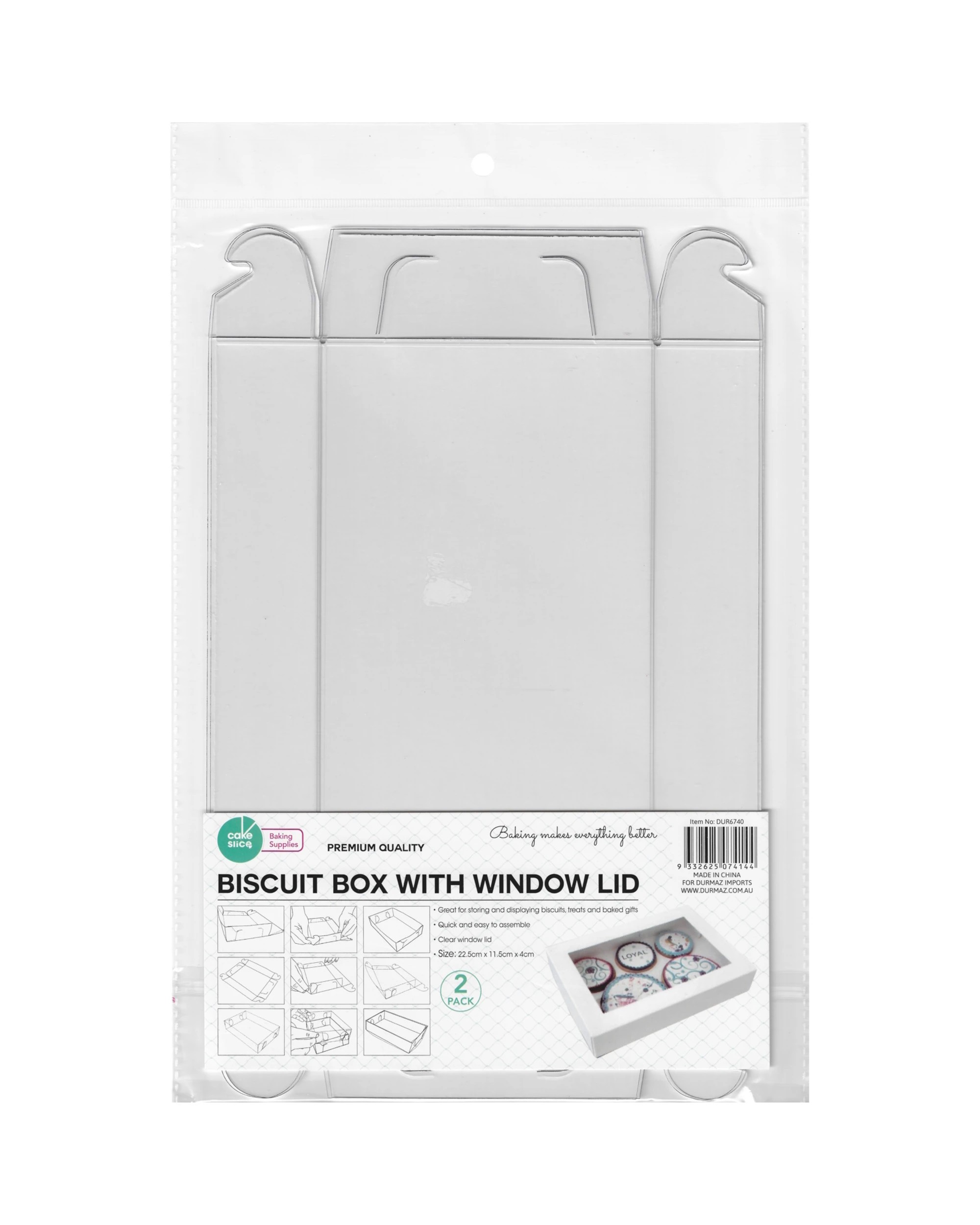 4 Durmaz Rectangle Cookie Biscuit Boxes with Clear Plastic Lids 22.5cm Pack of 2 - White, 4 of 4