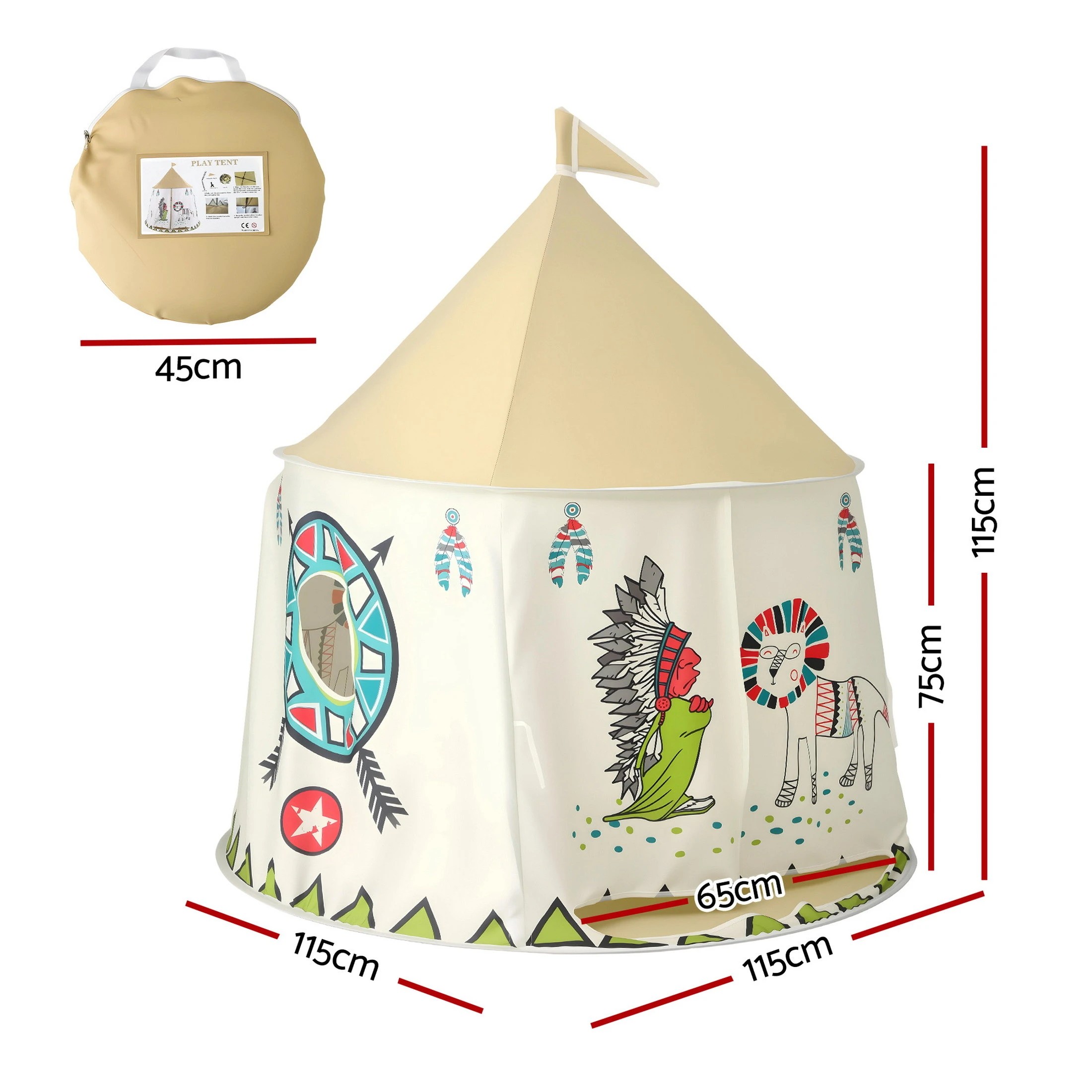2 Keezi Kids Play Tent Playhouse Castle with Window Carry Bag 115cmx115cm Cute Flag - Multi, 2 of 7