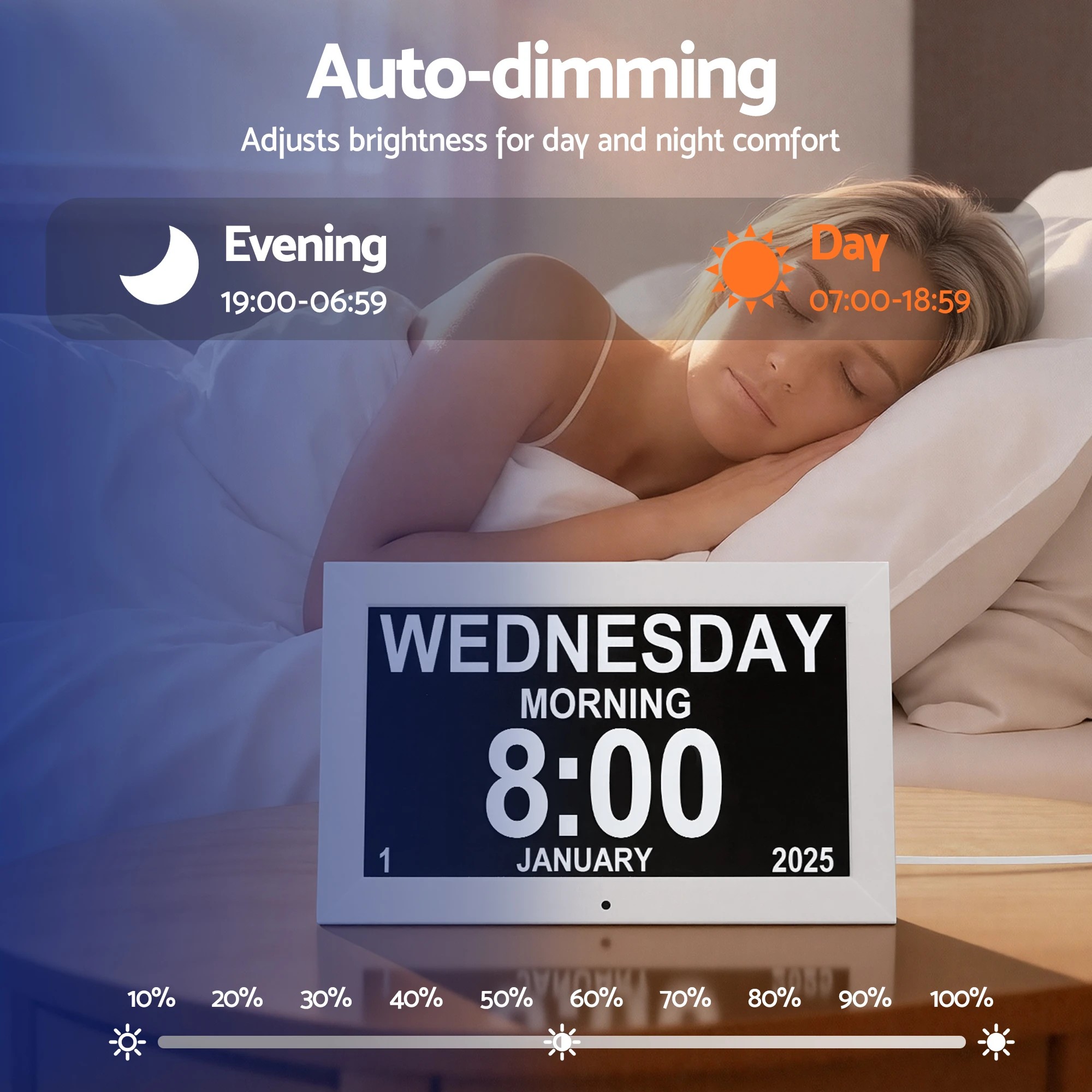 6 Artiss 10" Digital Day Clock Alarm Calendar Dementia Date Week Desk Clocks - White, 6 of 9