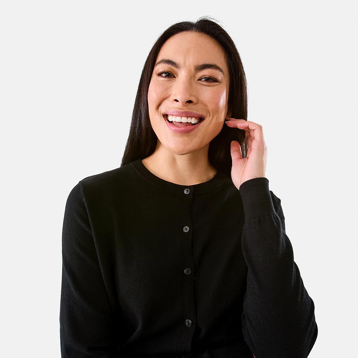 4 Lightweight Crew Neck Cardigan Black, 4 of 5
