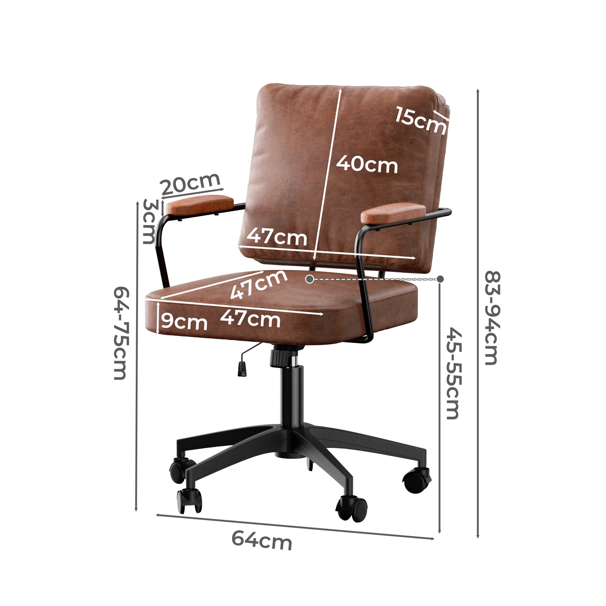 3 Levede Leather Office Chair - Brown, 3 of 7