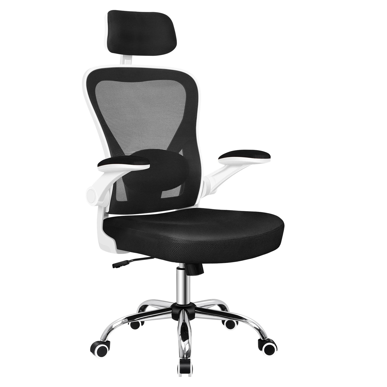 1 Alfordson Mesh Office Chair Executive Computer Gaming Fabric Seat - Black White, 1 of 10