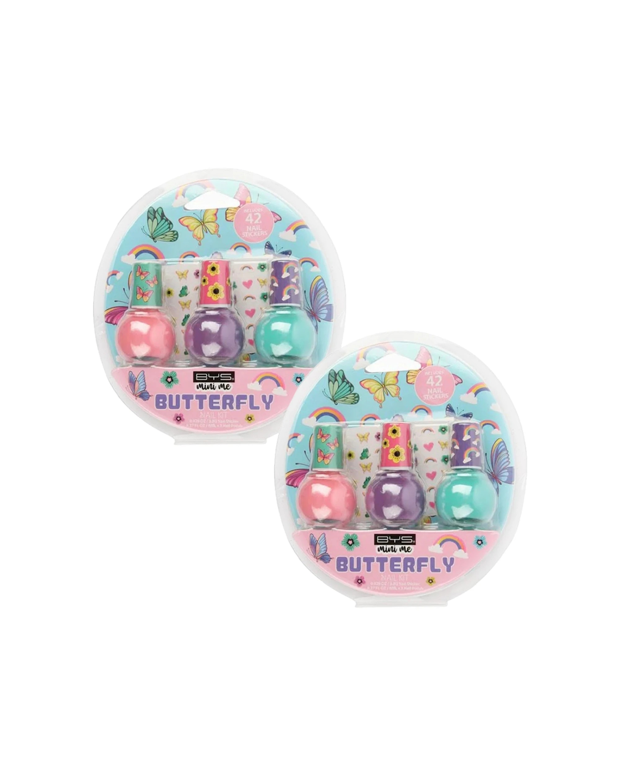 1 BYS 2PK 3pc BYS Mini Me Kids Nail Polish & Sticker Kit Butterfly - Multi, 1 of 3